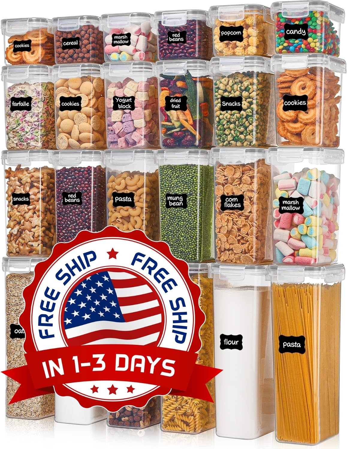 24 PCS Recipientes Herméticos Para Almacenamiento De Alimentos Con Tapas NEW US.