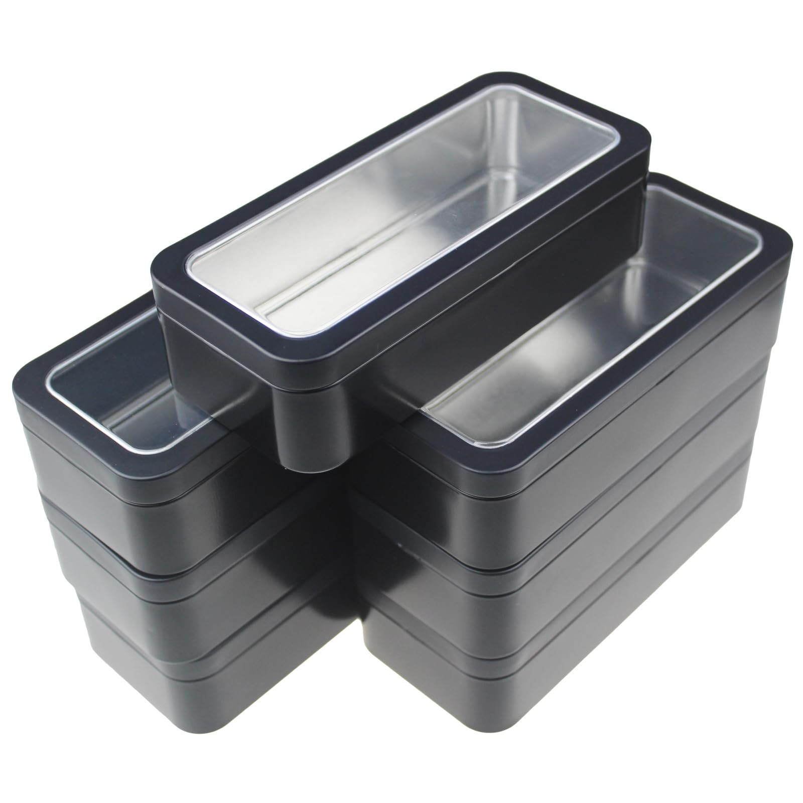 7Pcs Rectangle Metal Storage Tins with Window Lids | Mini Canister Jars Set, 5.9