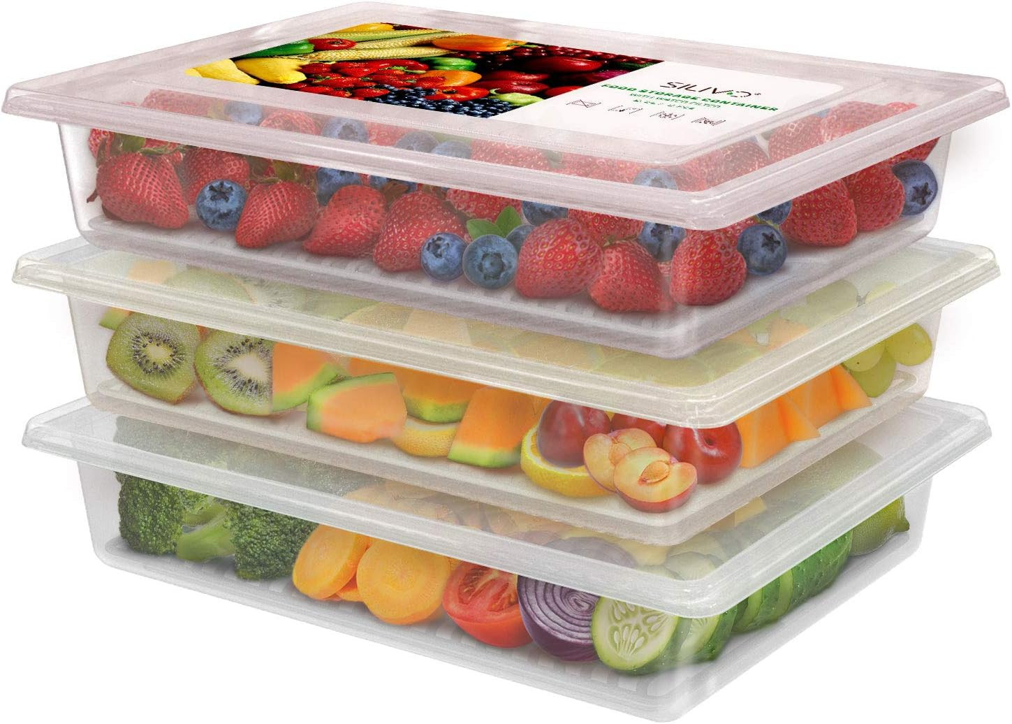 Fridge Produce Saver Containers (3 Pack) – 2.5L Drain Tray Keeps Veggies, Fruits