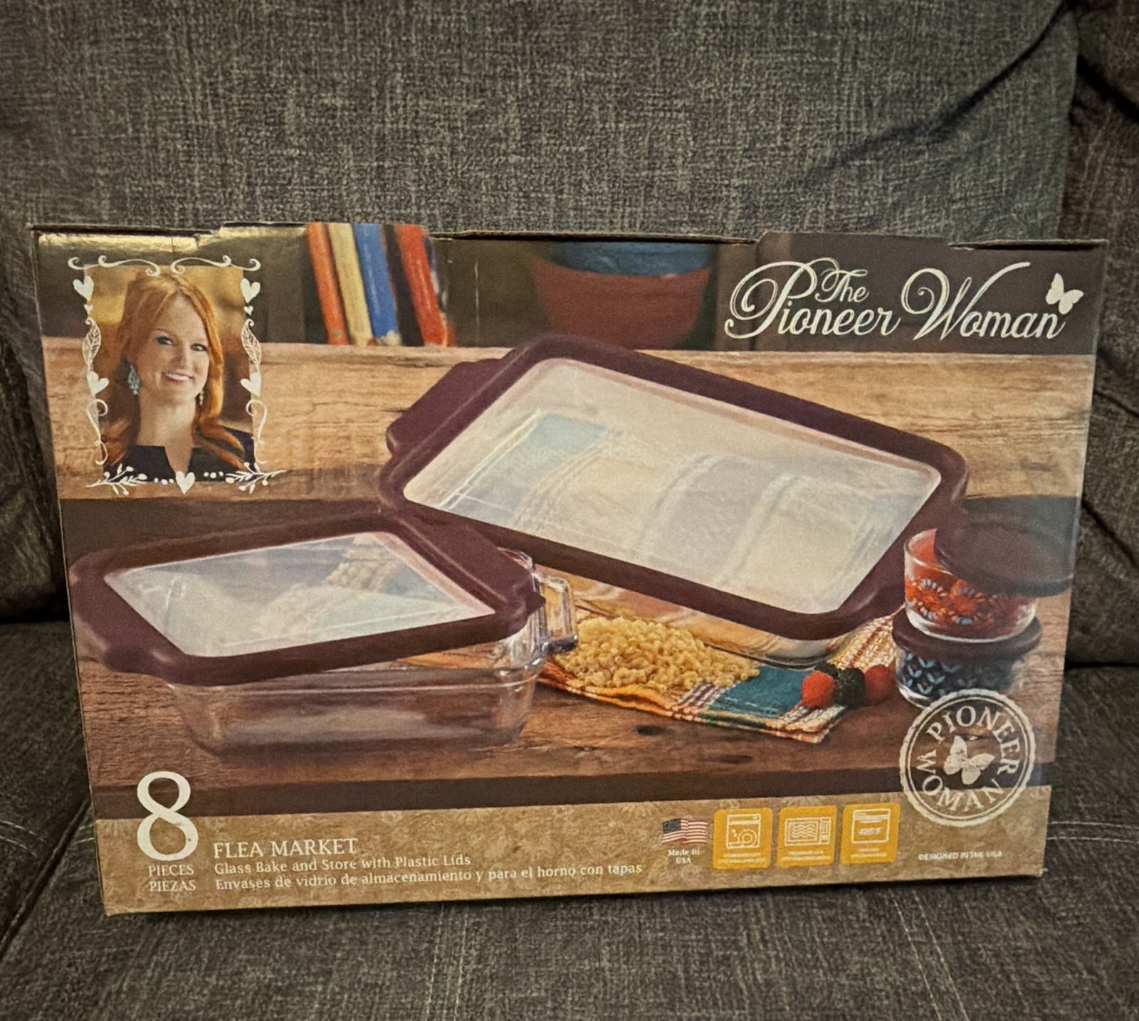 The Pioneer Woman Flea Market 8pc Glass Storage Set Snap Lids 3qt/2qt/1c