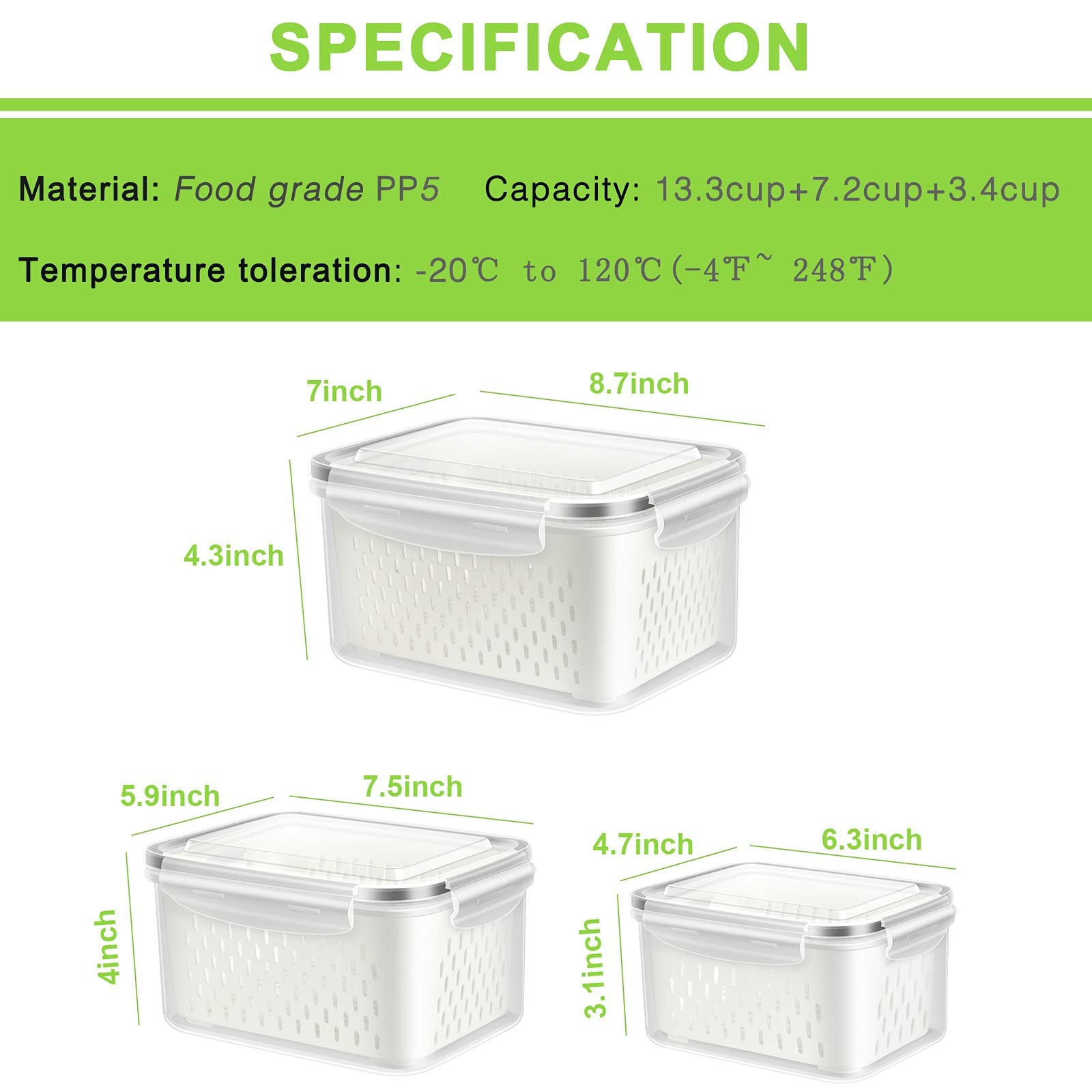 Fruit Storage Containers for Fridge, 6 Pcs Produce Saver with Colander for Ri…