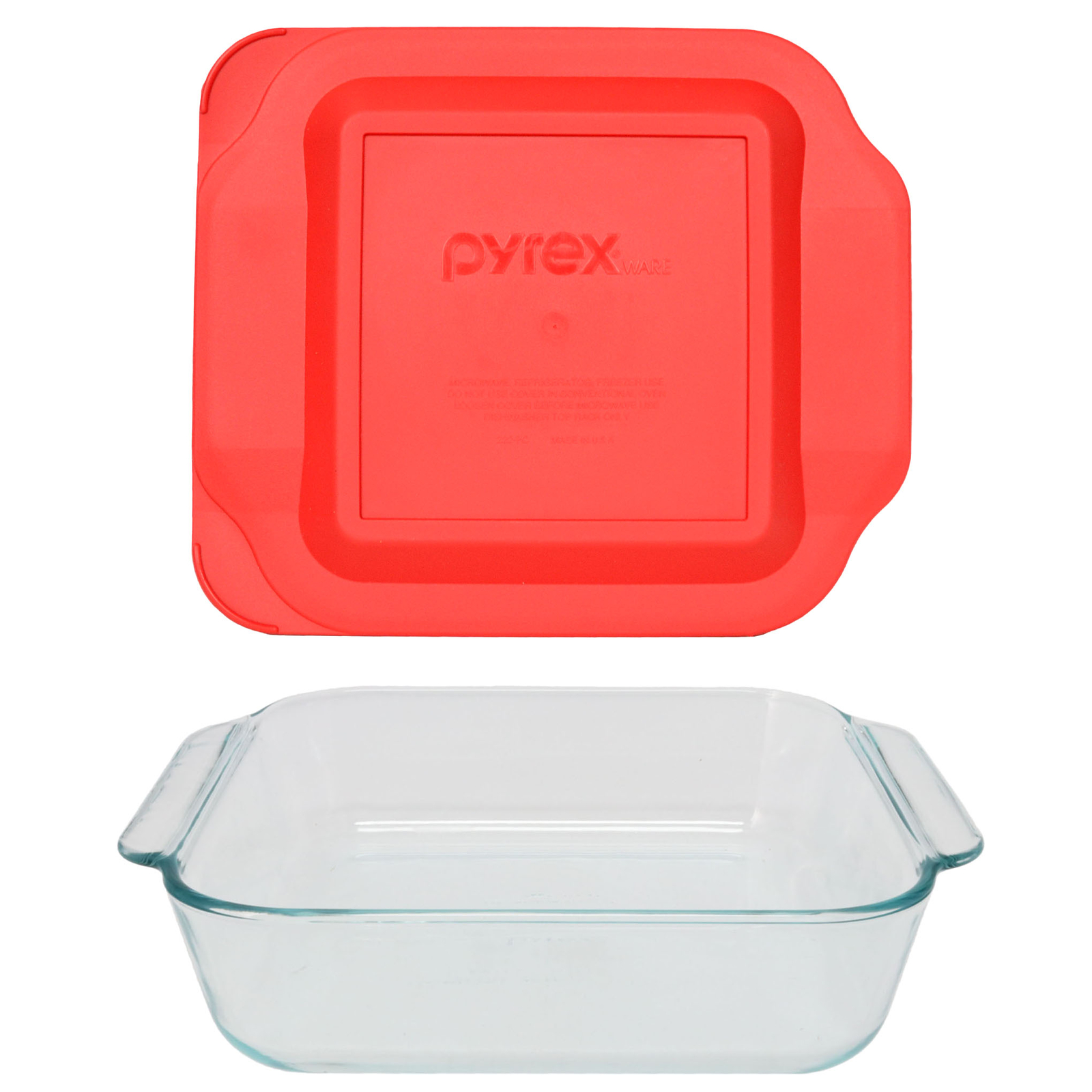 Pyrex (1) 222 2qt Glass Baking Dish & (1) 222-PC Red Food Storage Lid