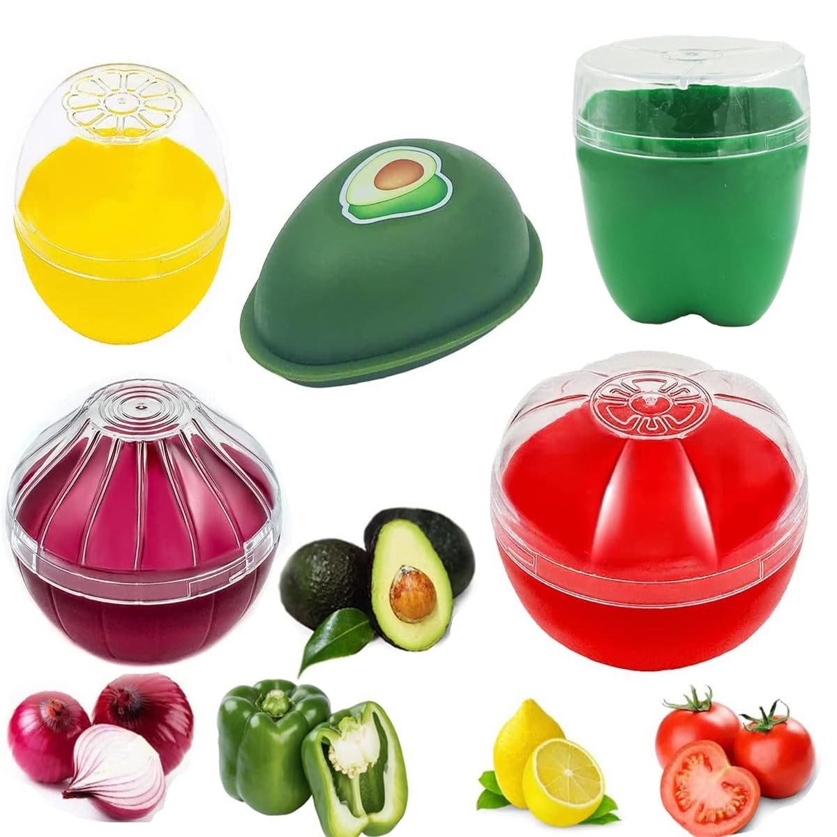 5 Pieces Fruit and Vegetable Shaped Savers Keepers Storage Containers for Fri…