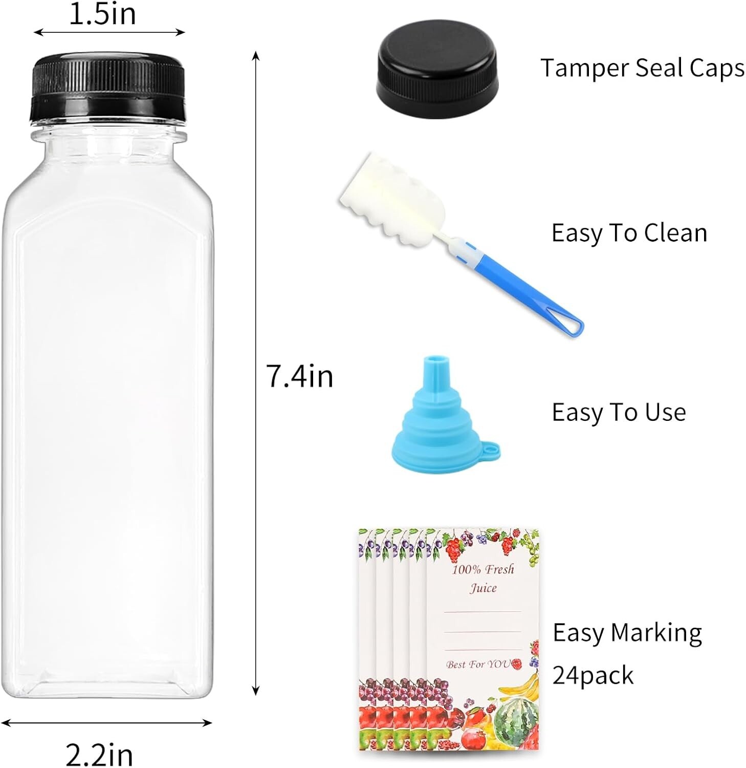 Functional 20-Pack of 16oz Plastic Bottles with Leak-Proof Caps & Accessories