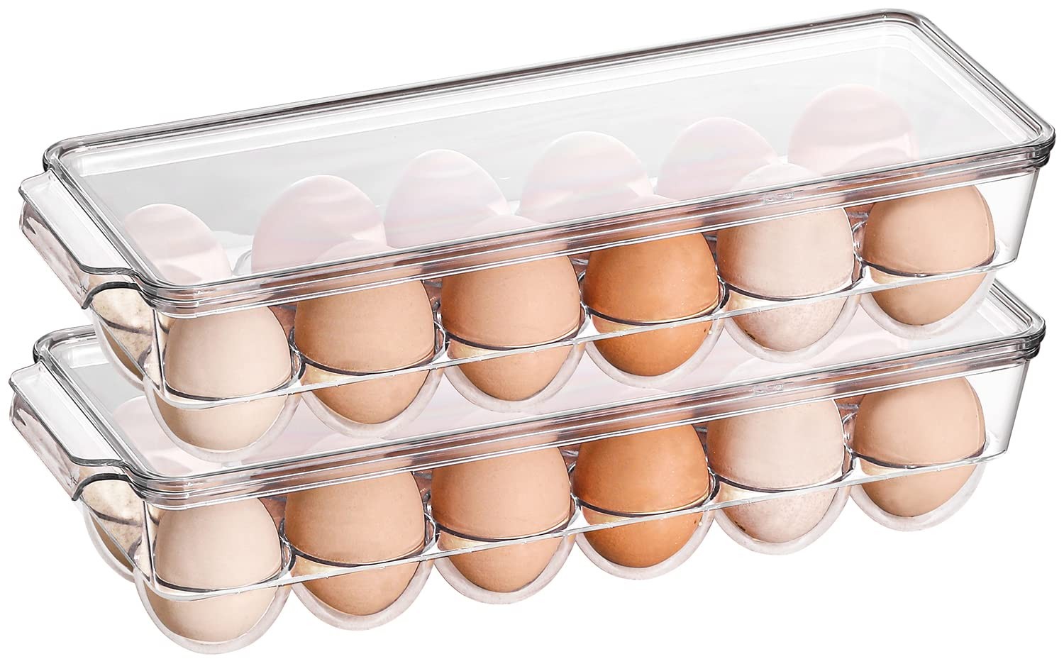 2 Pack Egg Holder for Refrigerator, Plastic Egg Storage Container, Fridge Egg…
