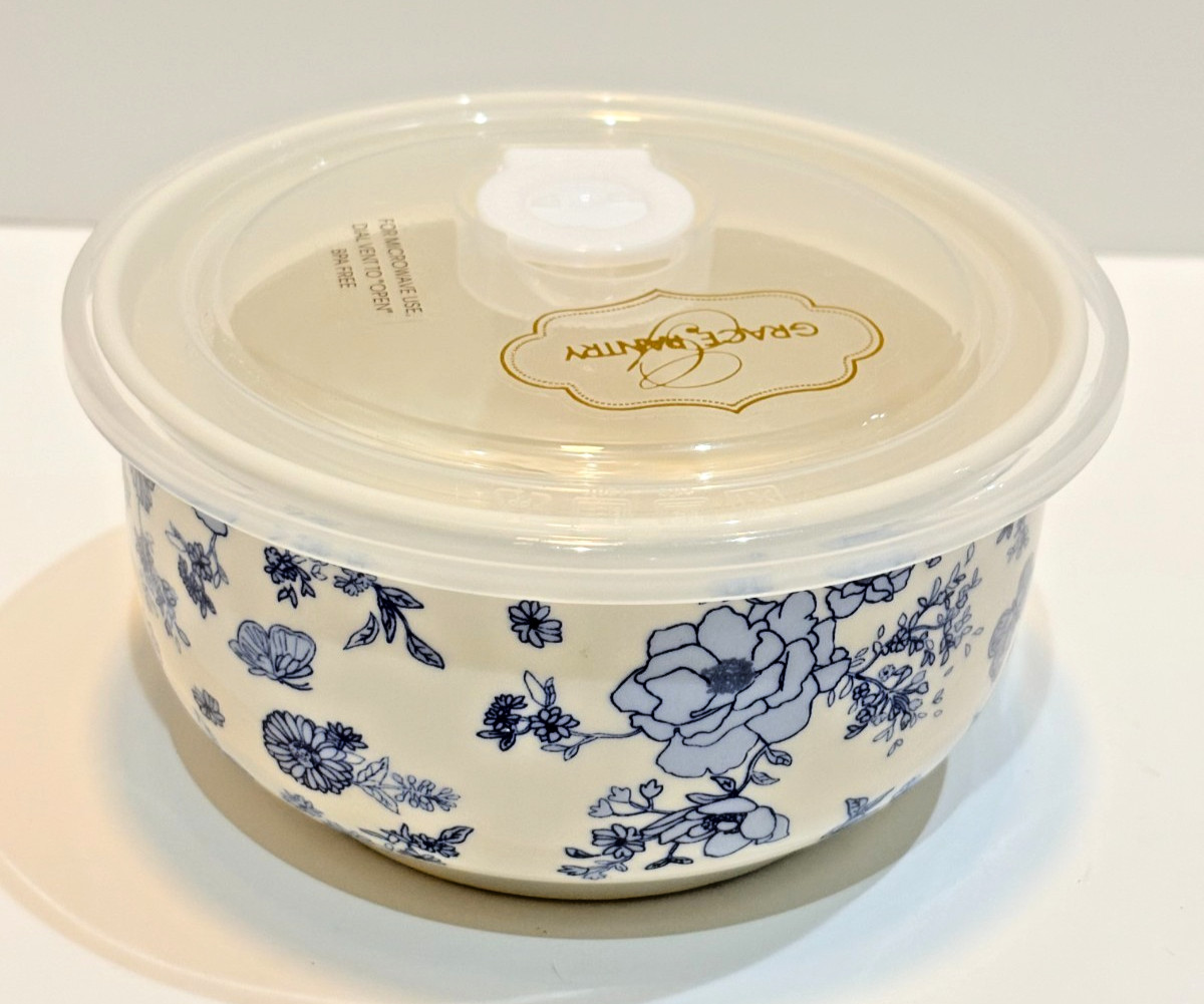 Grace Pantry ‘KATIE’ Microwave Bowl- Food Storage Container w/ Vented Lid 5″ NEW