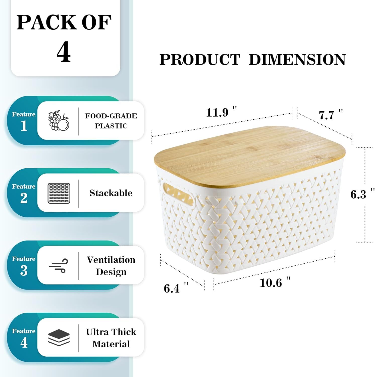 Plastic Organizer with Bamboo Lid – Pantry Organization and Storage Containers