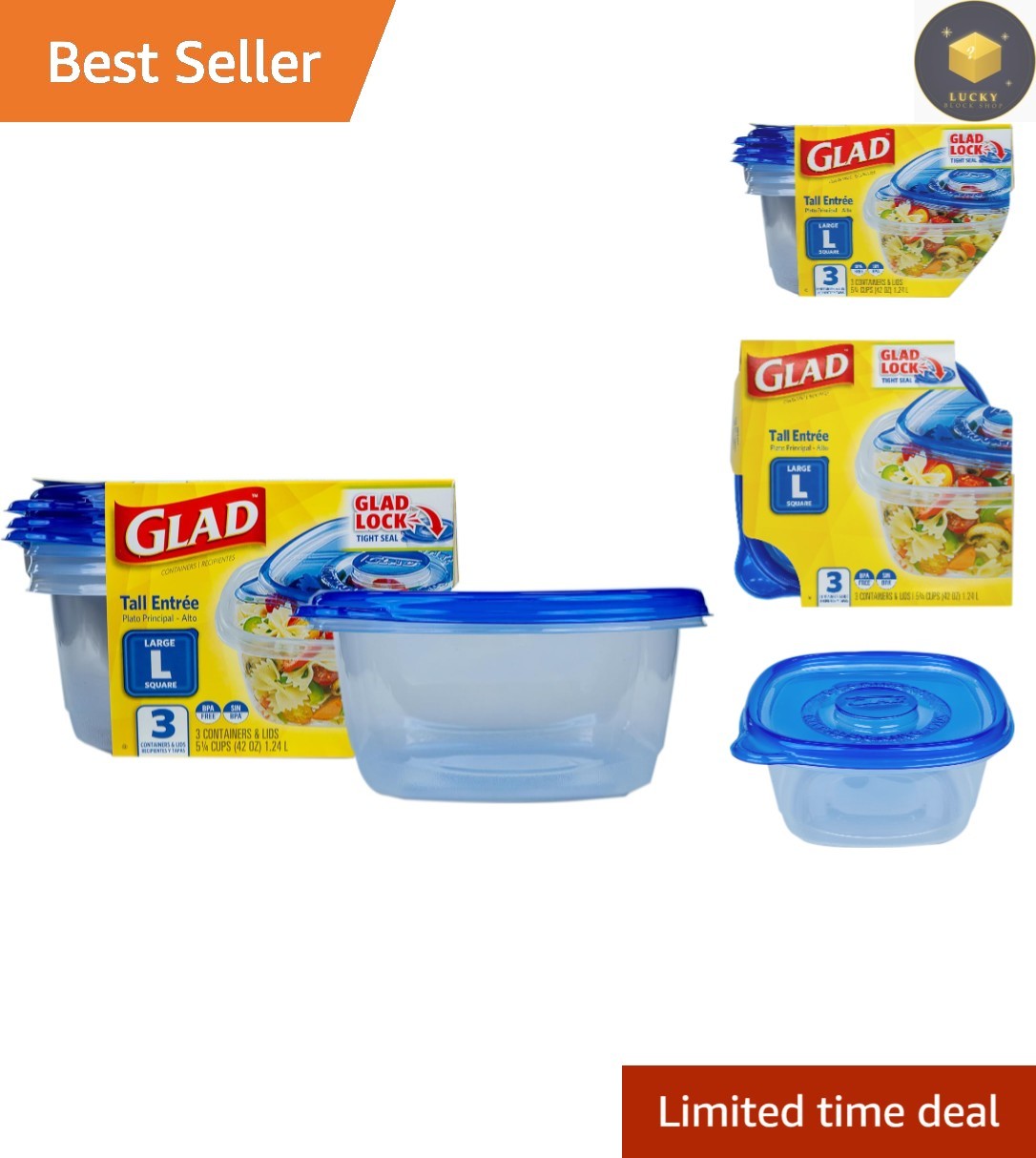 3 Count Ware Tall Square Food Storage Containers – Microwave & Dishwasher Safe