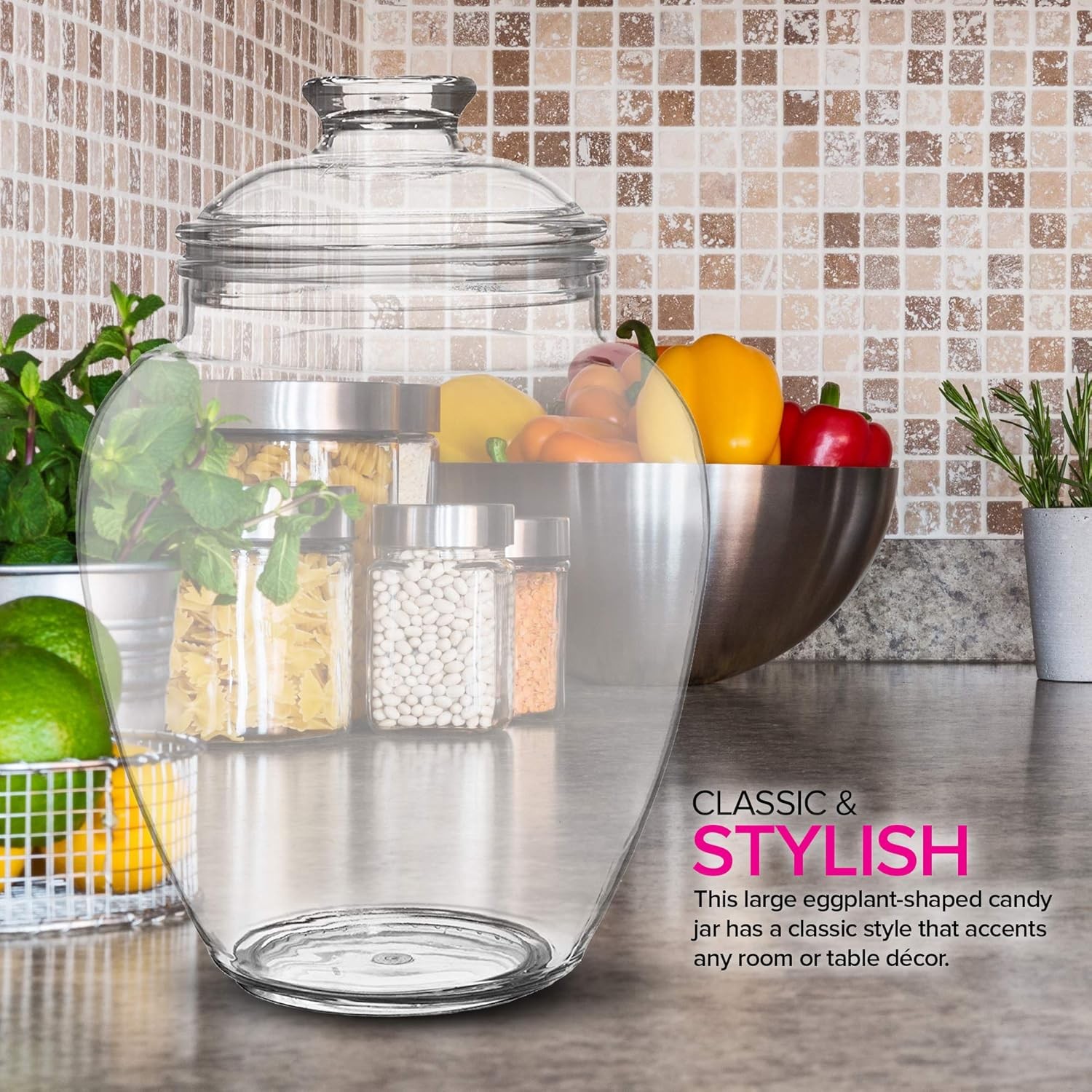 128-Ounce Candy & Cookie Jar with Lid, 1 Gallon Premium Acrylic Clear Apothecary