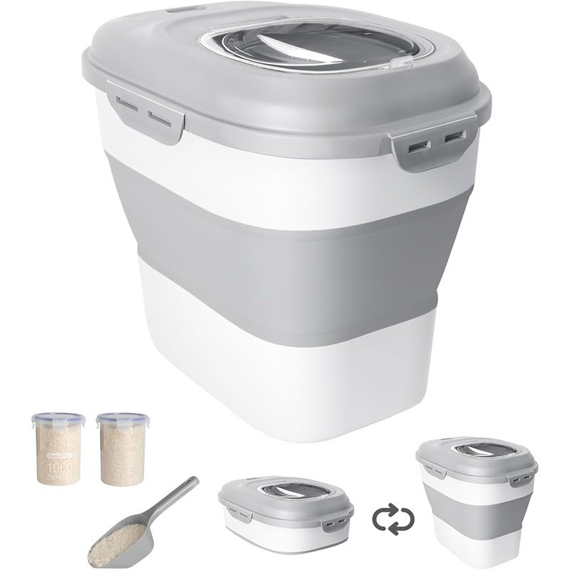 Extra Large Airtight Rice & Pet Food Storage Container W/ Wheels & Accessories