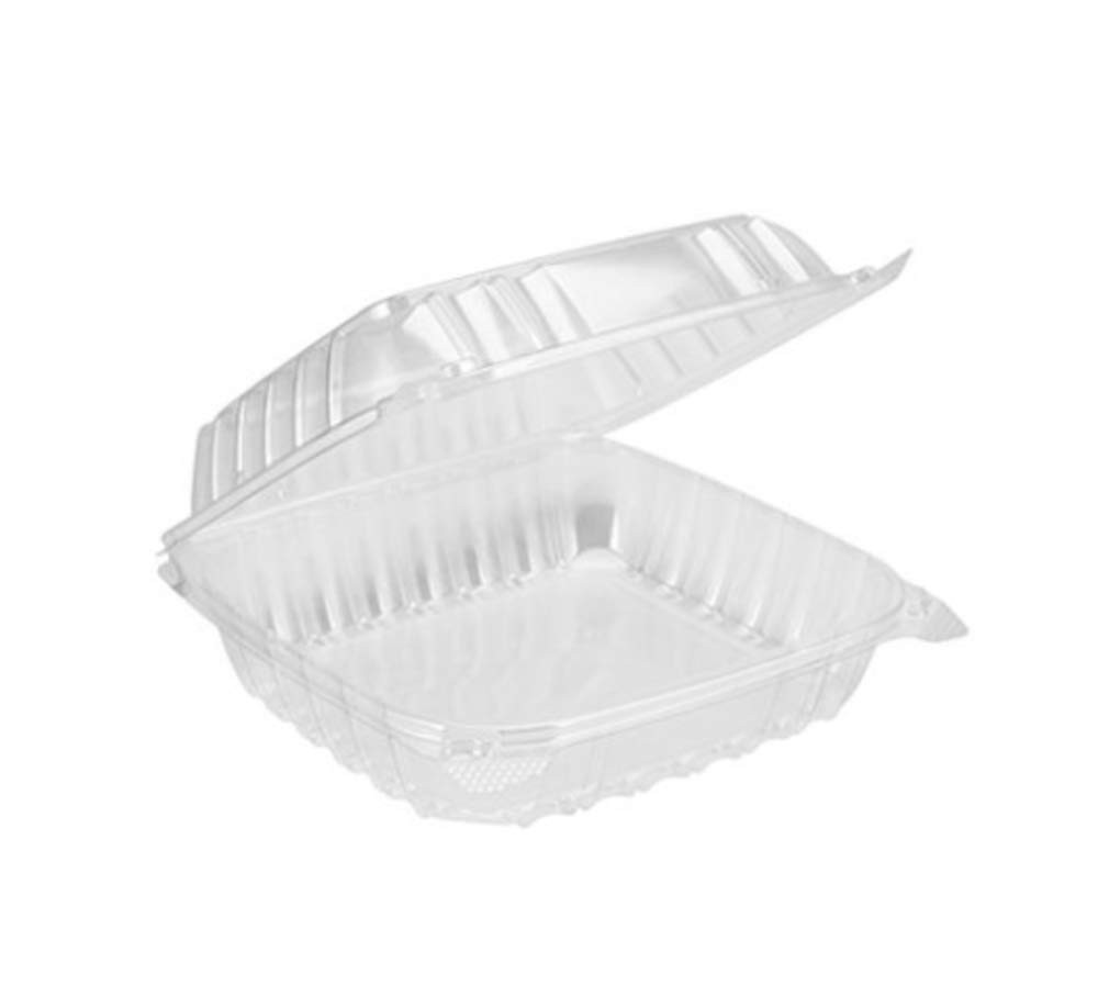 Solo 8″ x 8″x 3″ Clear Plastic Hinged Food Take-Out Container 1-Compartment (Pa