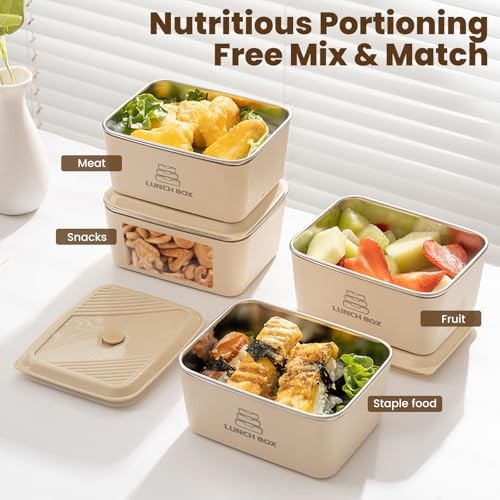 realexist 2 Pack Stainless Steel Bento Box,Leakproof 316 Regular, Beige