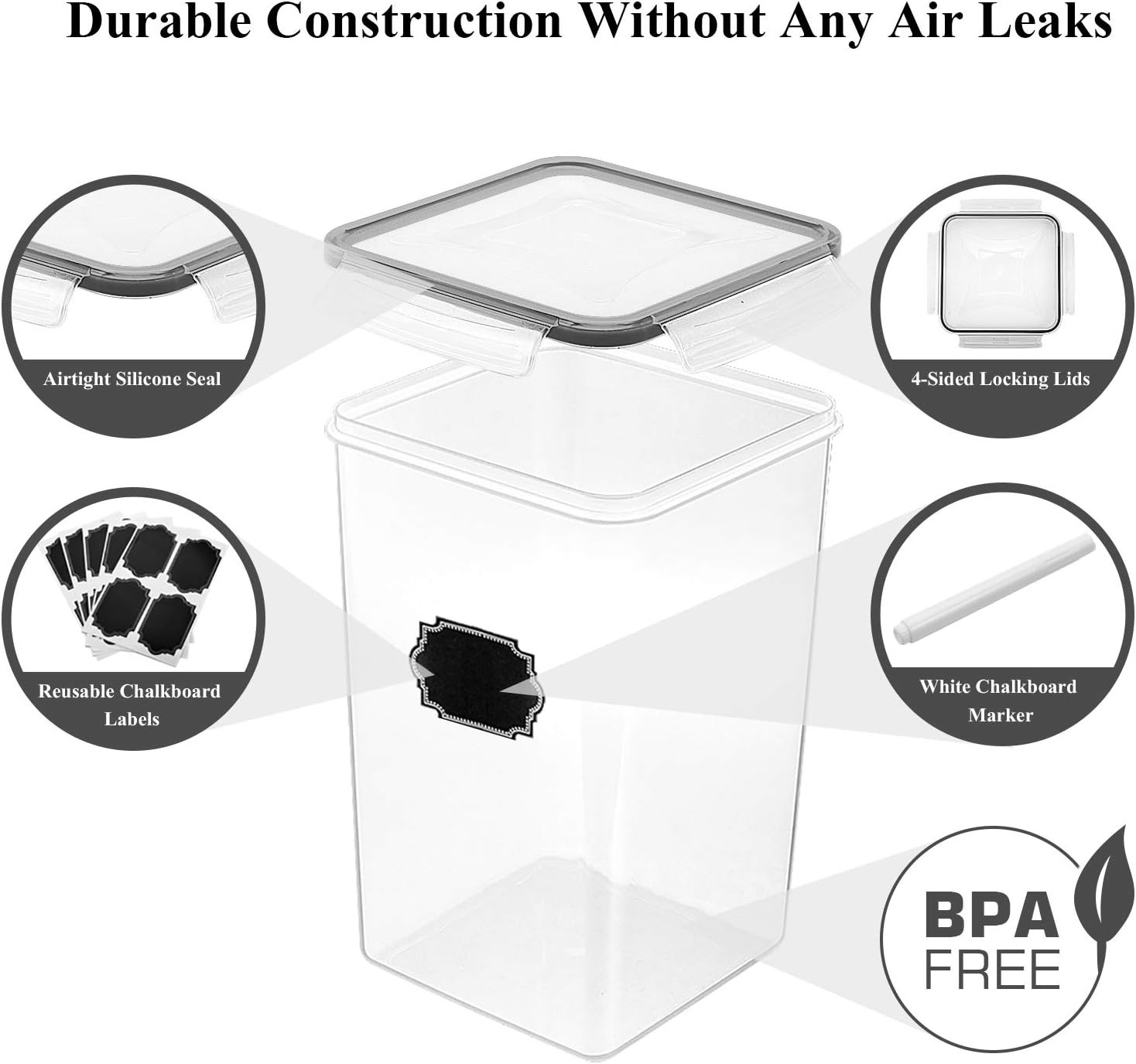 Airtight Extra Large Food Storage Containers 6.5L – 4 Pack with Labels & Marker