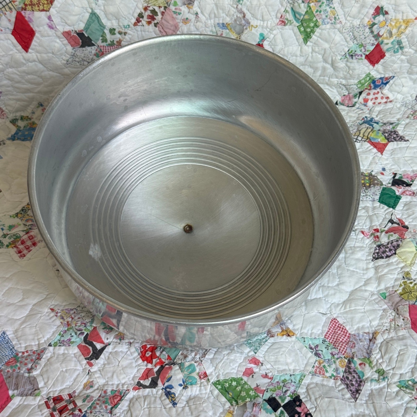 Vintage Spun Aluminum Cake Carrier Dome Cover with Wood Knob 10 Inch MCM Retro