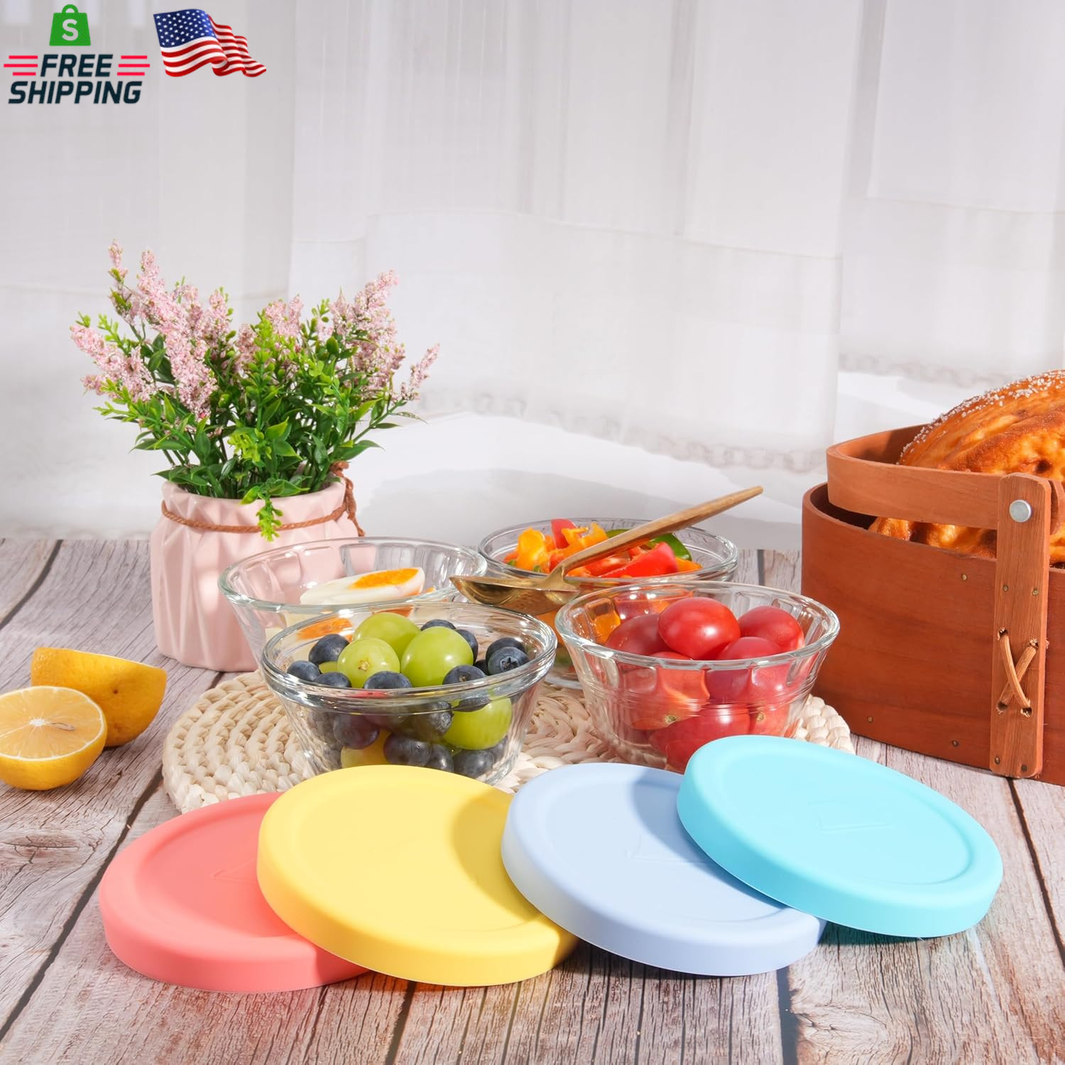 4 PCS Silicone Replacement Lids for Pyrex and Anchor Hocking Glass Custard Cups