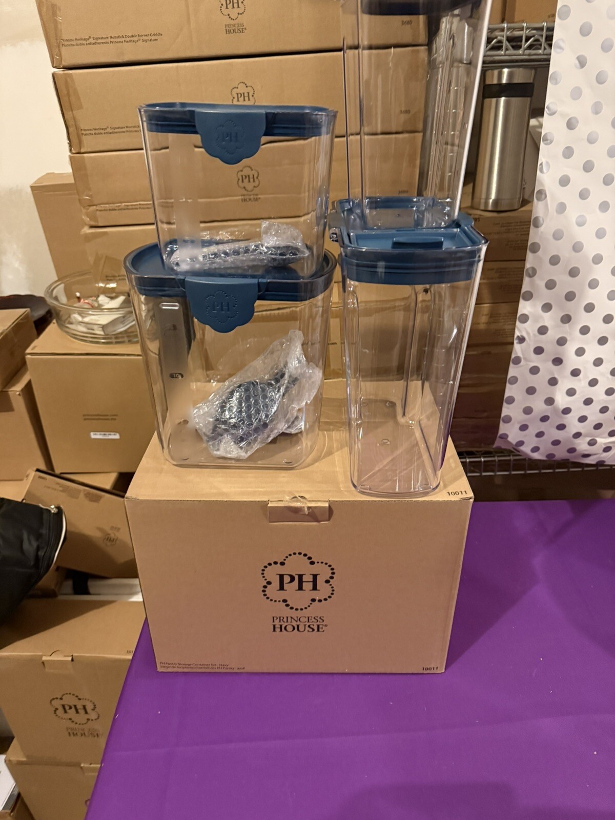Princess house Pantry Storage Container Set Of 4 Blue LidsNavy New In Box #10011