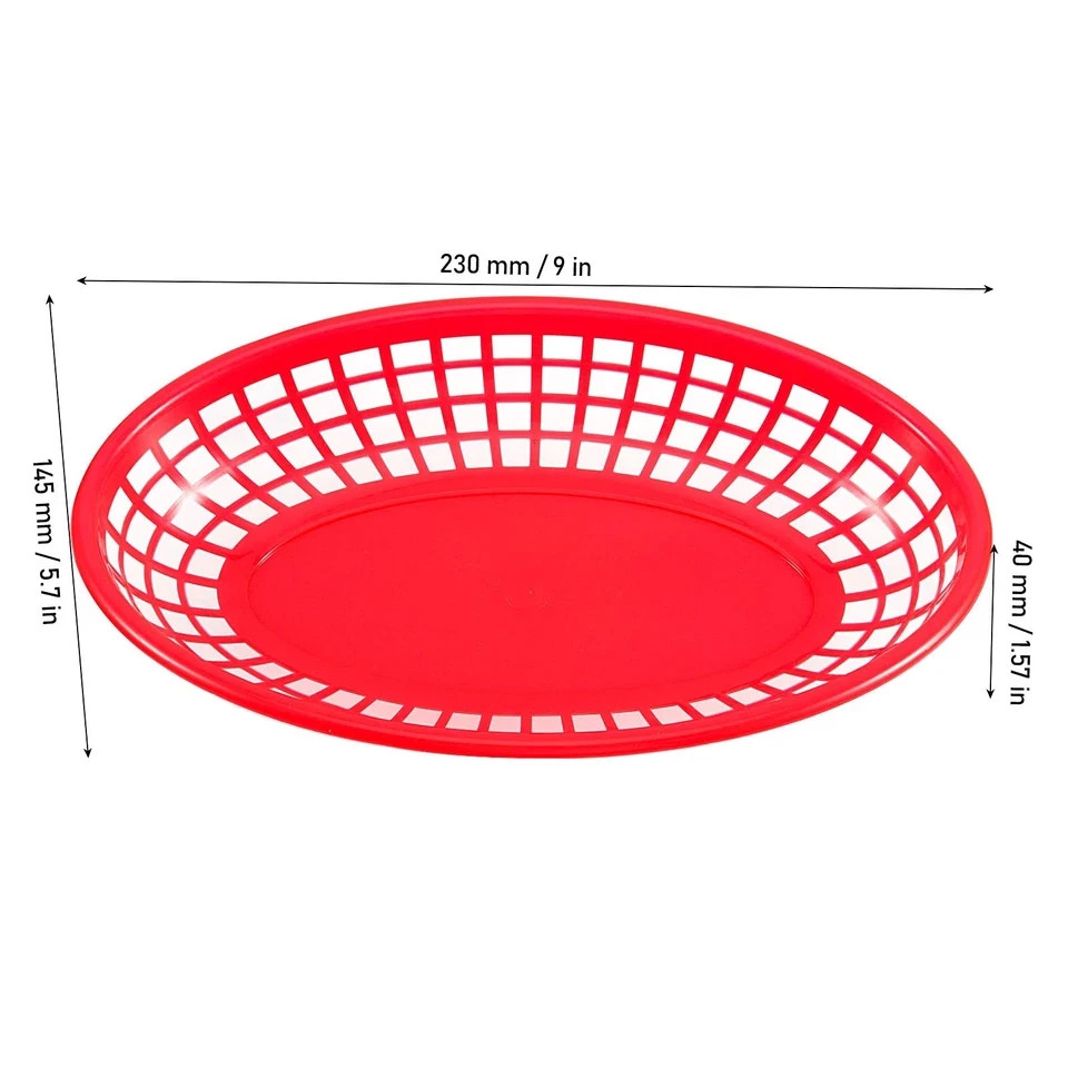 60 Pack Oval Fast Food Baskets 9 x 5.6 Inch Red Plastic Serving Baskets for B…