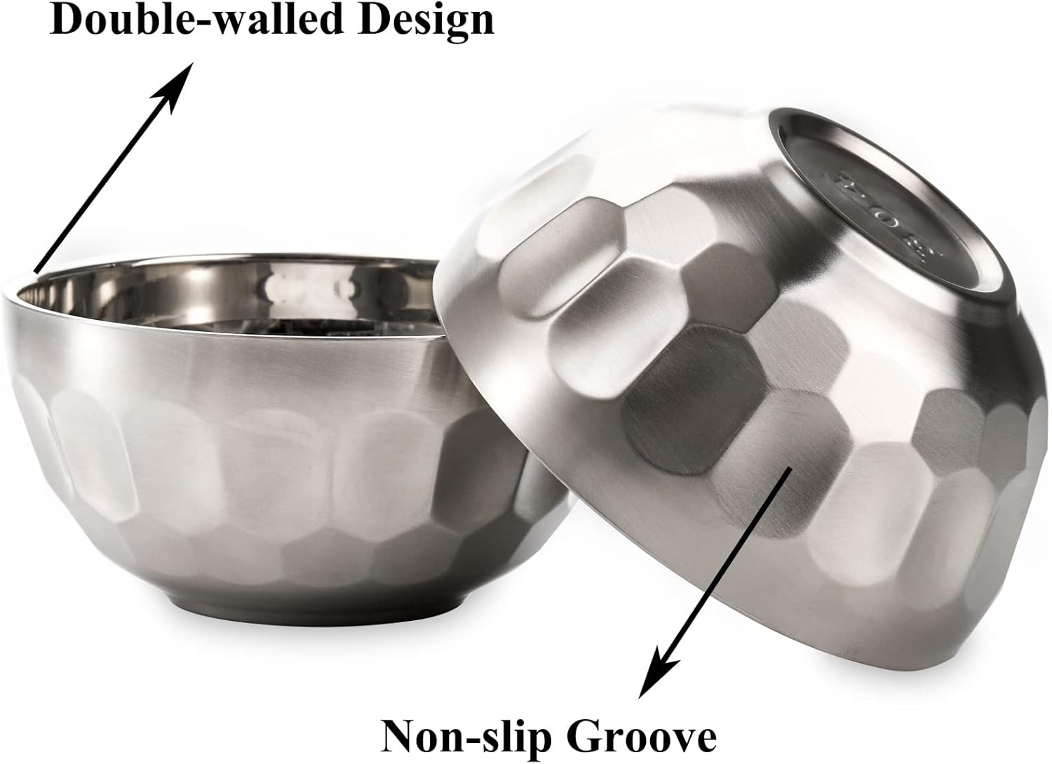 6 Pack 18/8 Stainless Steel Snack & Soup Bowls, 15 Oz Non-slip Double-walled Ins