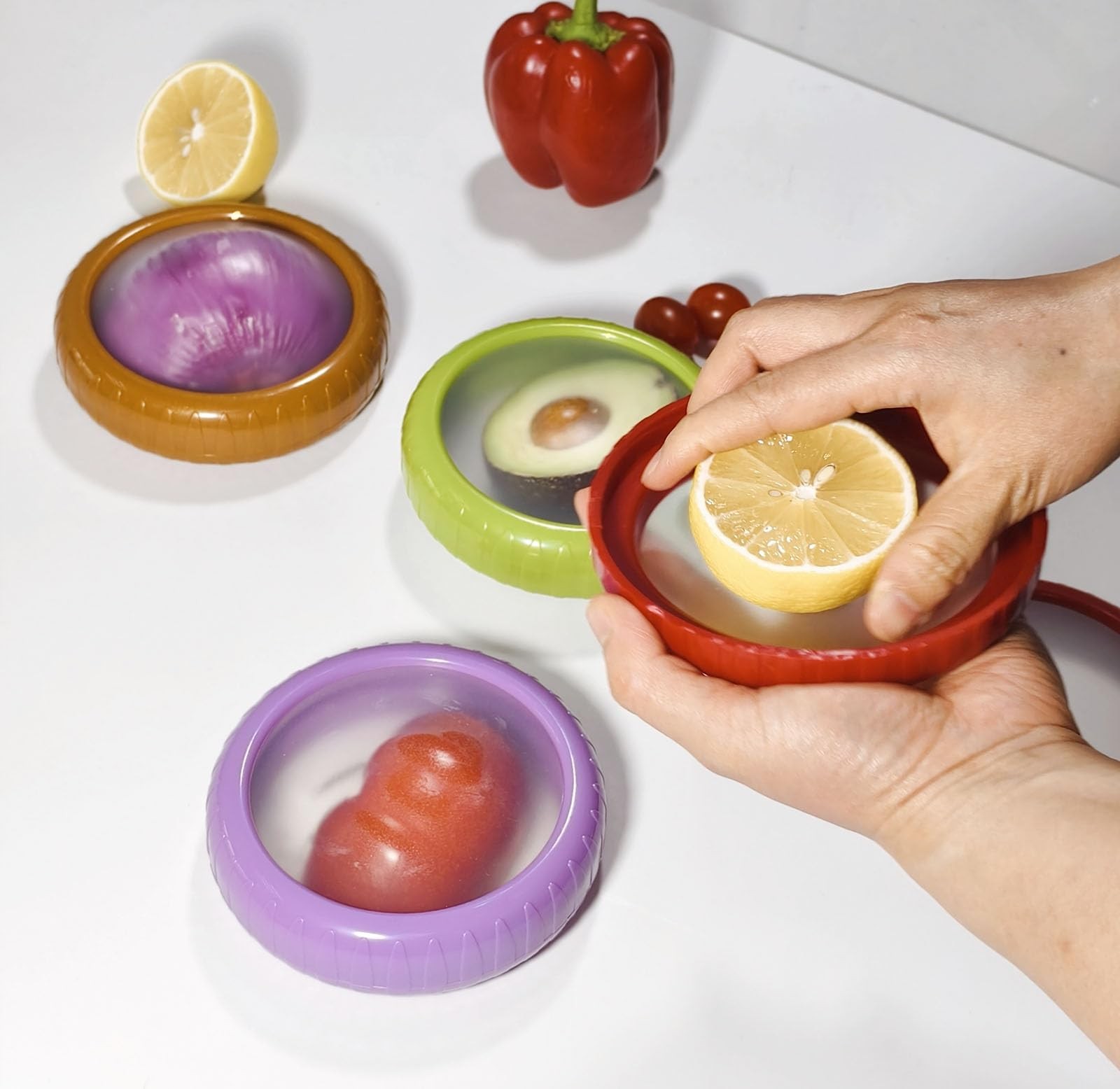 Onion storage and Avocado Saver,Set of 4 Double-Sided Silicone Fruit Keeper C…