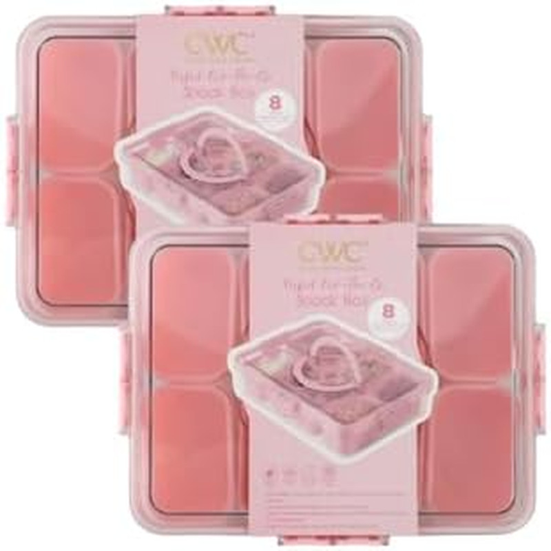Sparkle Snack Box with Lid – Pink Food Storage Containers, 8 Compartments, Pack