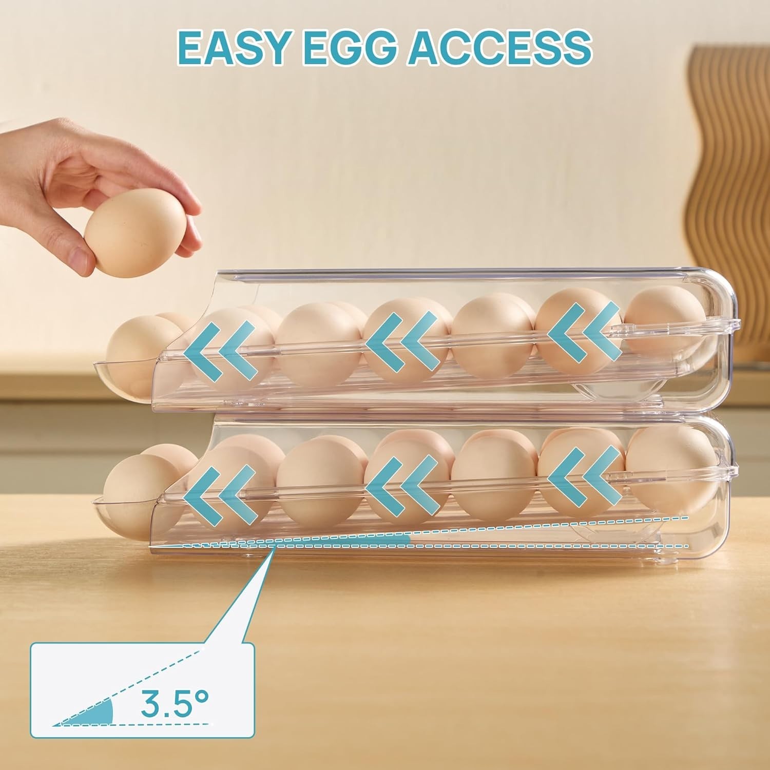Clear Plastic Egg Holder for Fridge, Automatic Rolling Egg Container for Refr…