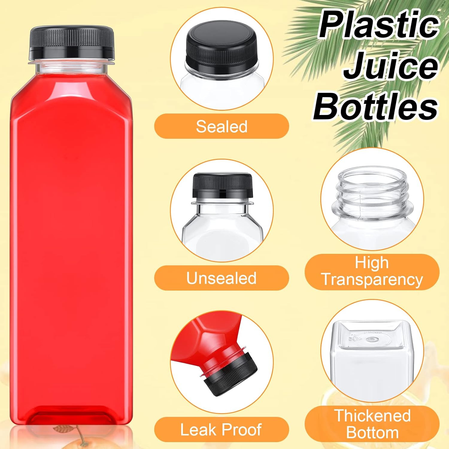 200 Pcs Plastic Juice Bottles with Caps Square Empty Clear Water Bottles Bulk Dr