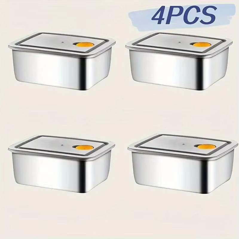 4PCS Stainless Steel Food Storage Containers Set, Leakproof & Stackable