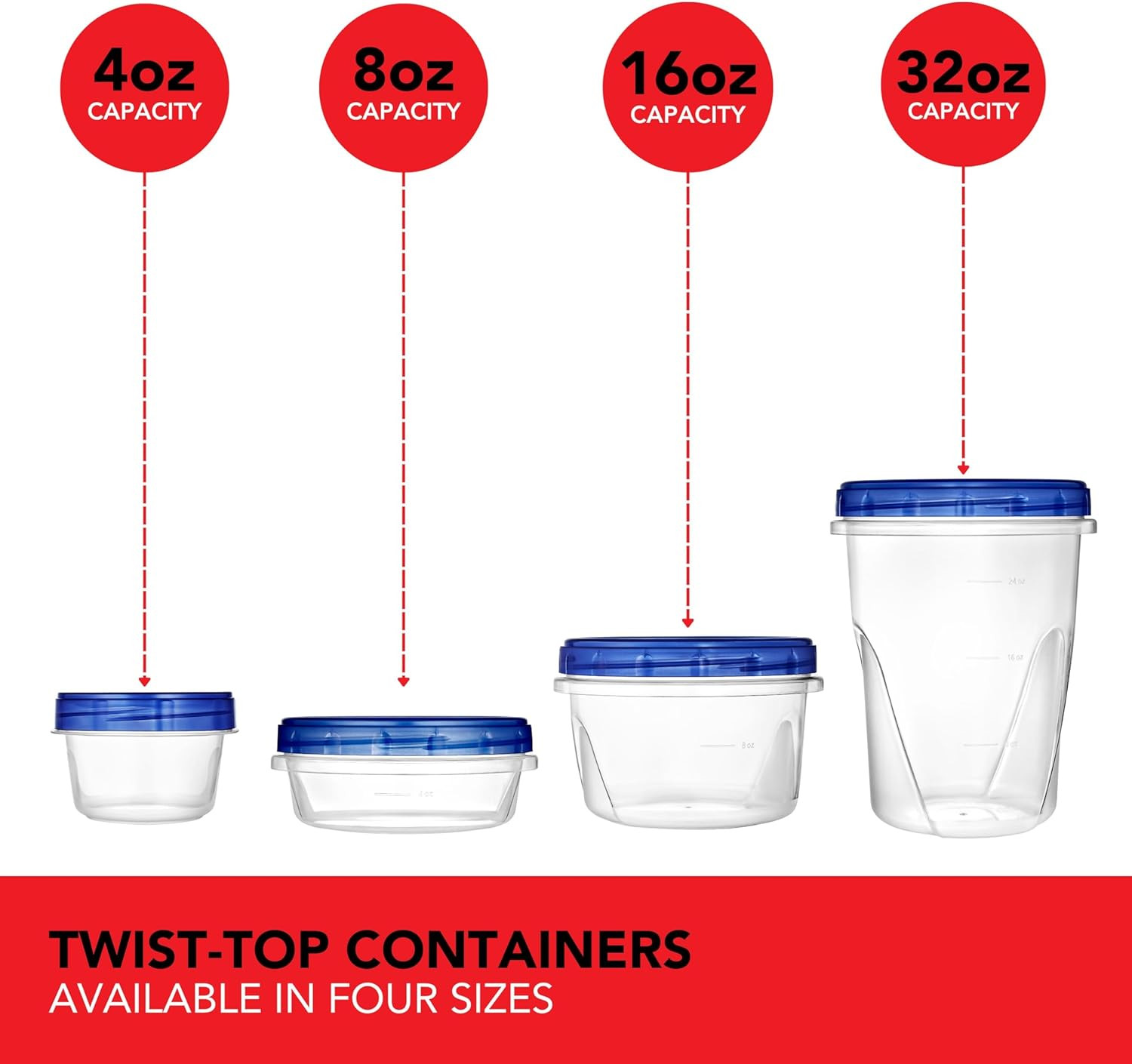 Stock Your Home 8Oz Plastic Containers with Twist Top Lids (4 Pack), 1 Cup Small