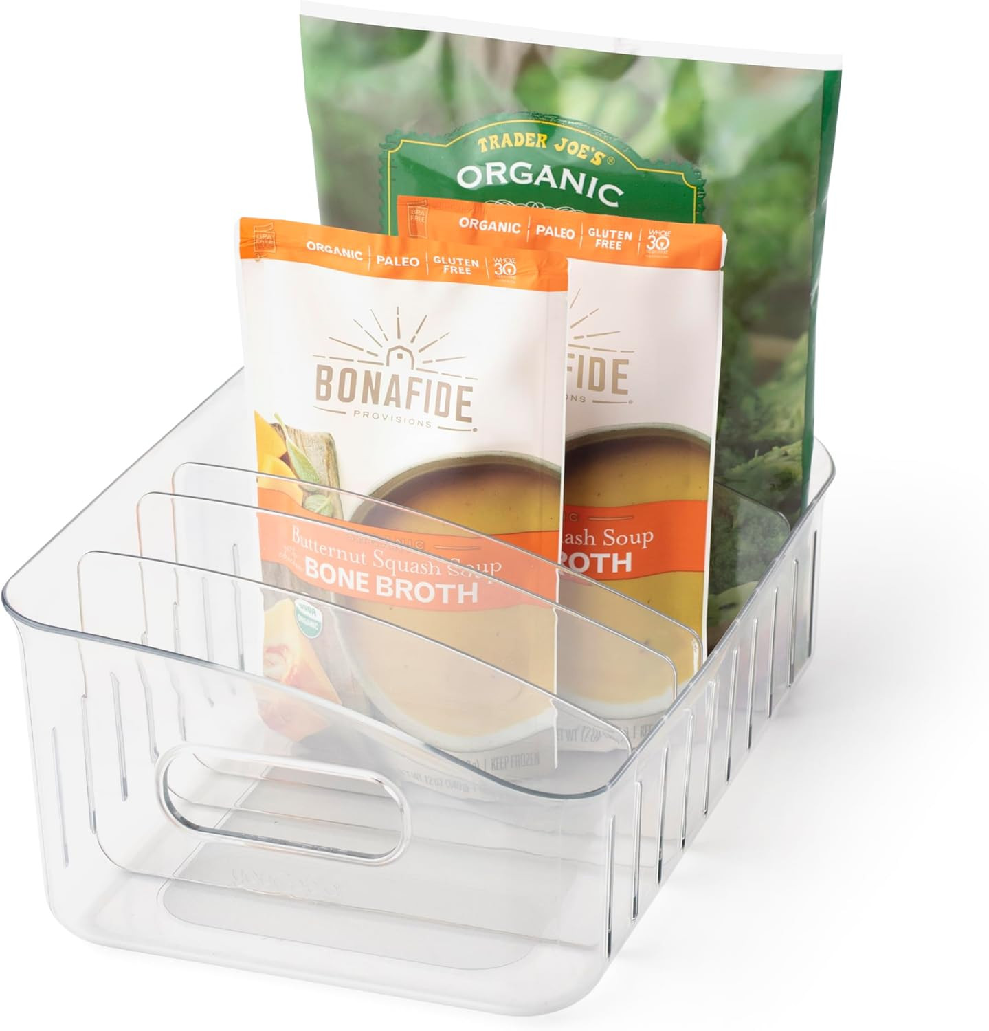 Freezeup Freezer Bin 12″, Bpa-Free Fridge Organizer with Adjustable Dividers and