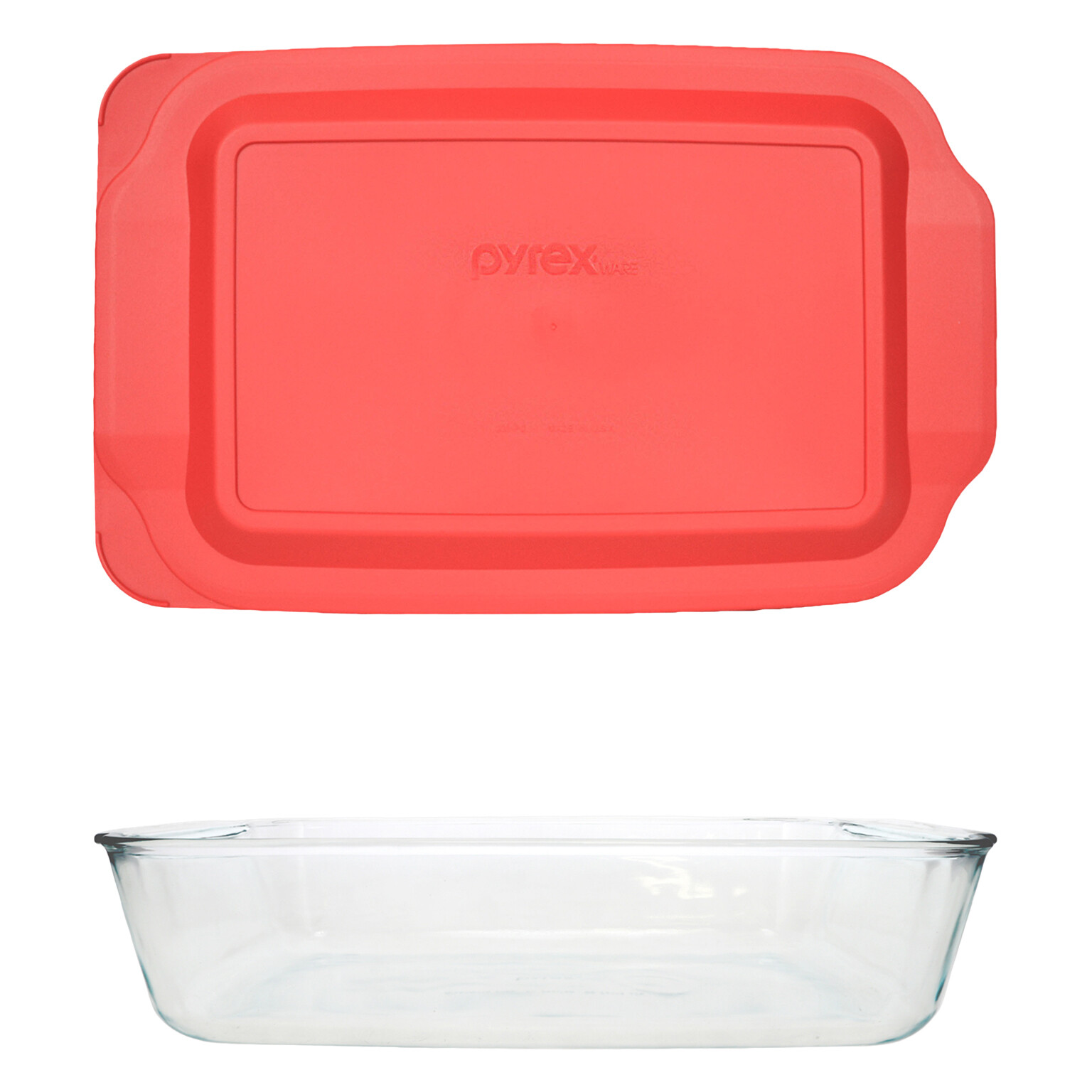 Pyrex 233-D 5 Qt Glass Baking Dish and 233-PC Red Lid