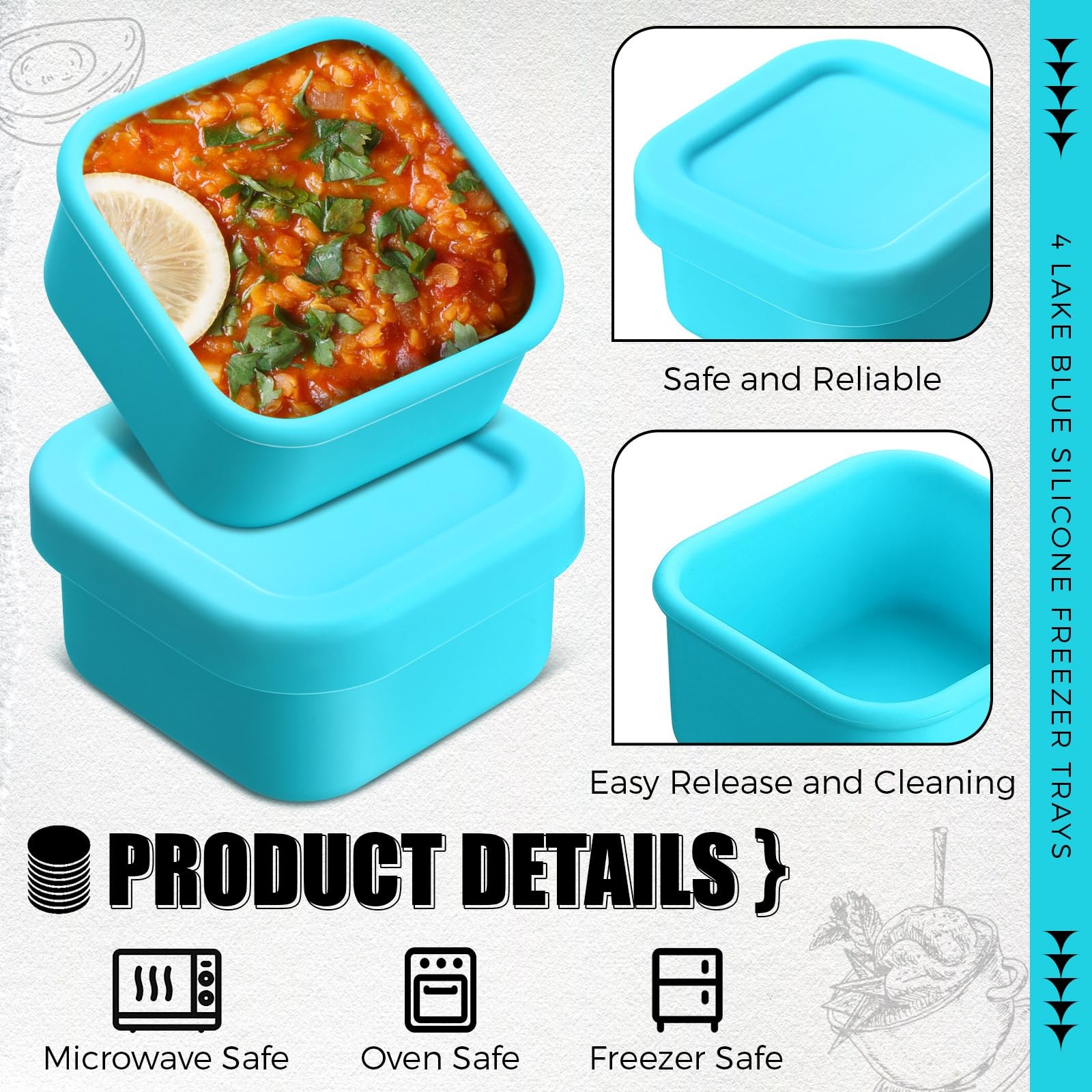 4 Pcs 1/2 Cup Silicone Freezer Trays with Lid Soup Freezer Containers Reusabl…