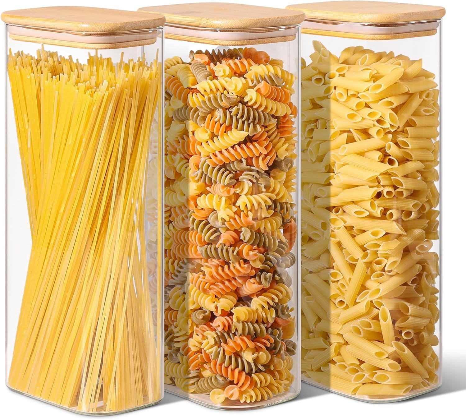 2.2 Qt Rectangle Glass Storage Containers with Lids, Glass Jars with Bamboo L…