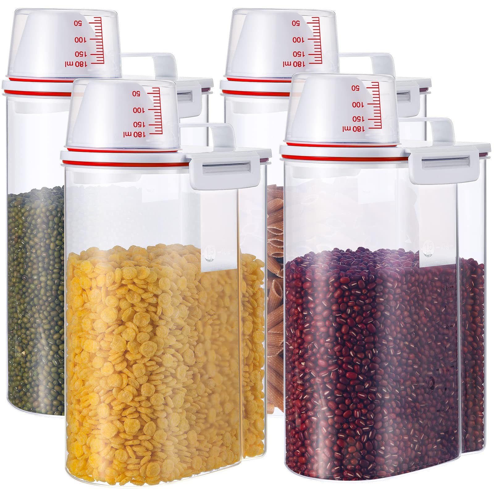 Rice Storage Bin 4 Pcs Cereal Containers Dispenser with Measuring Cup Plastic…