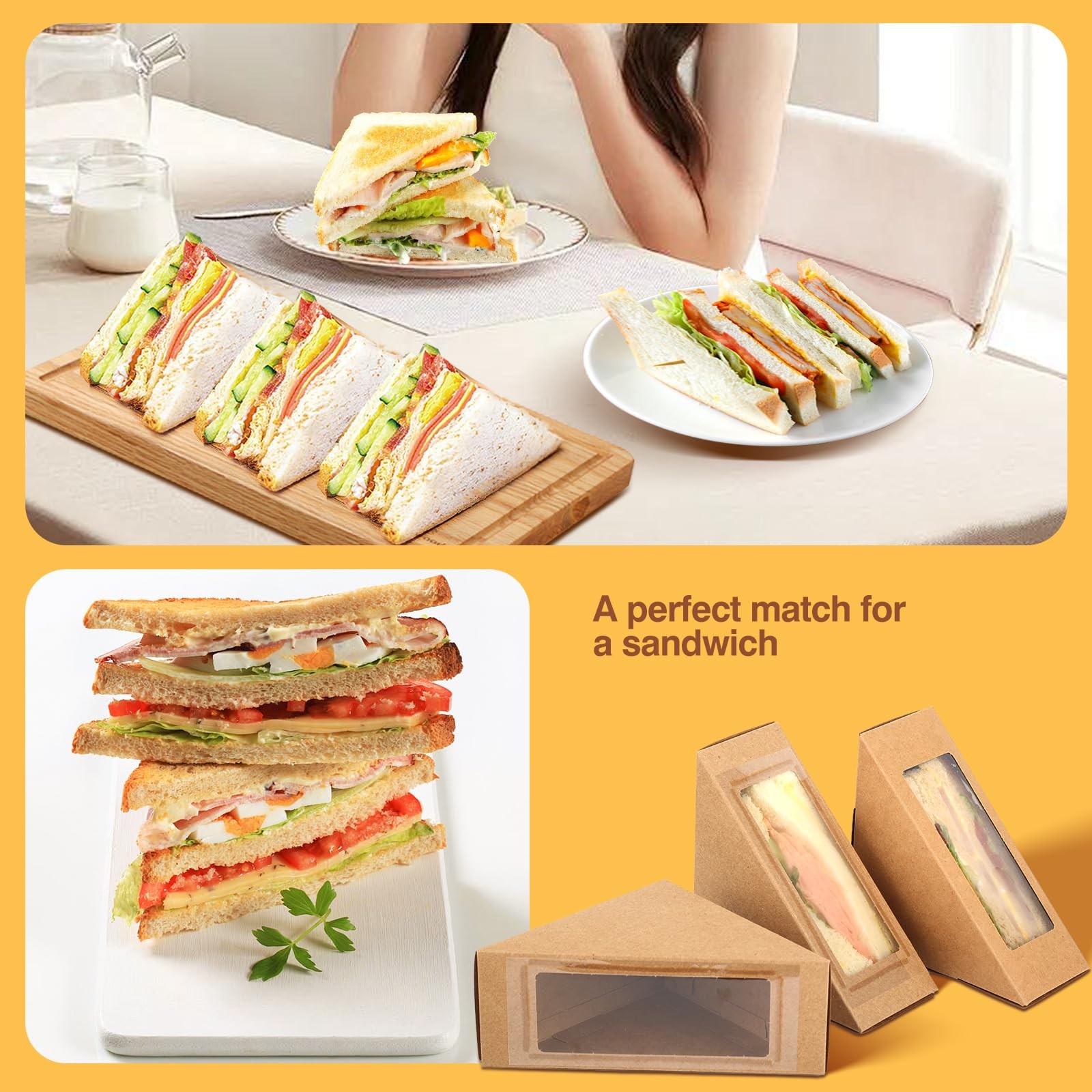 Paper Sandwich Box 50 Pieces Sandwich Take Out Boxes with Window Paper Take O…