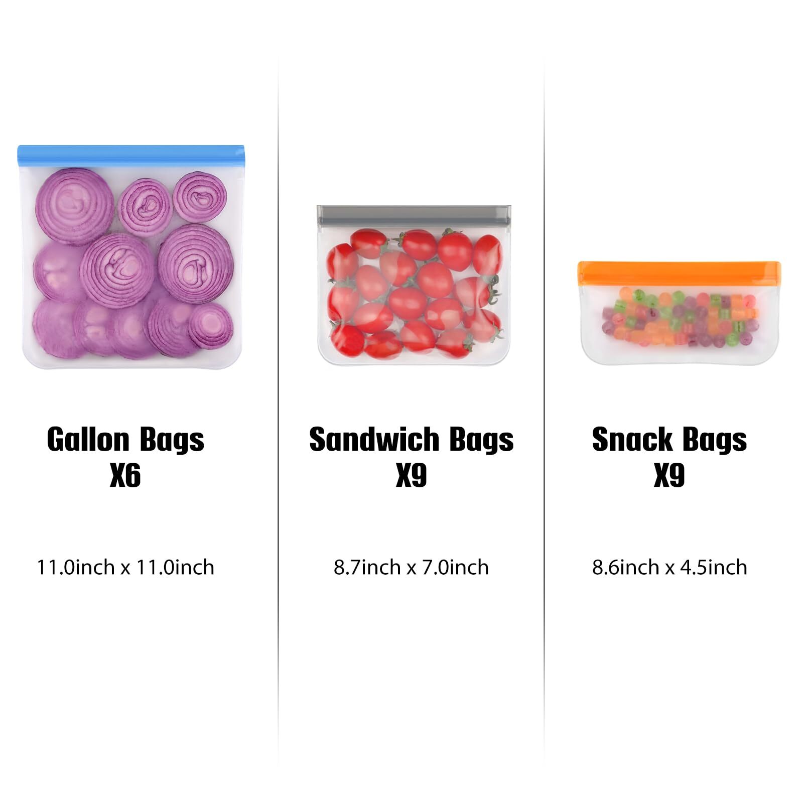 6 Pack Reusable Gallon Freezer Bags Dishwasher Safe BPA Free Reusable 1 Gallo…