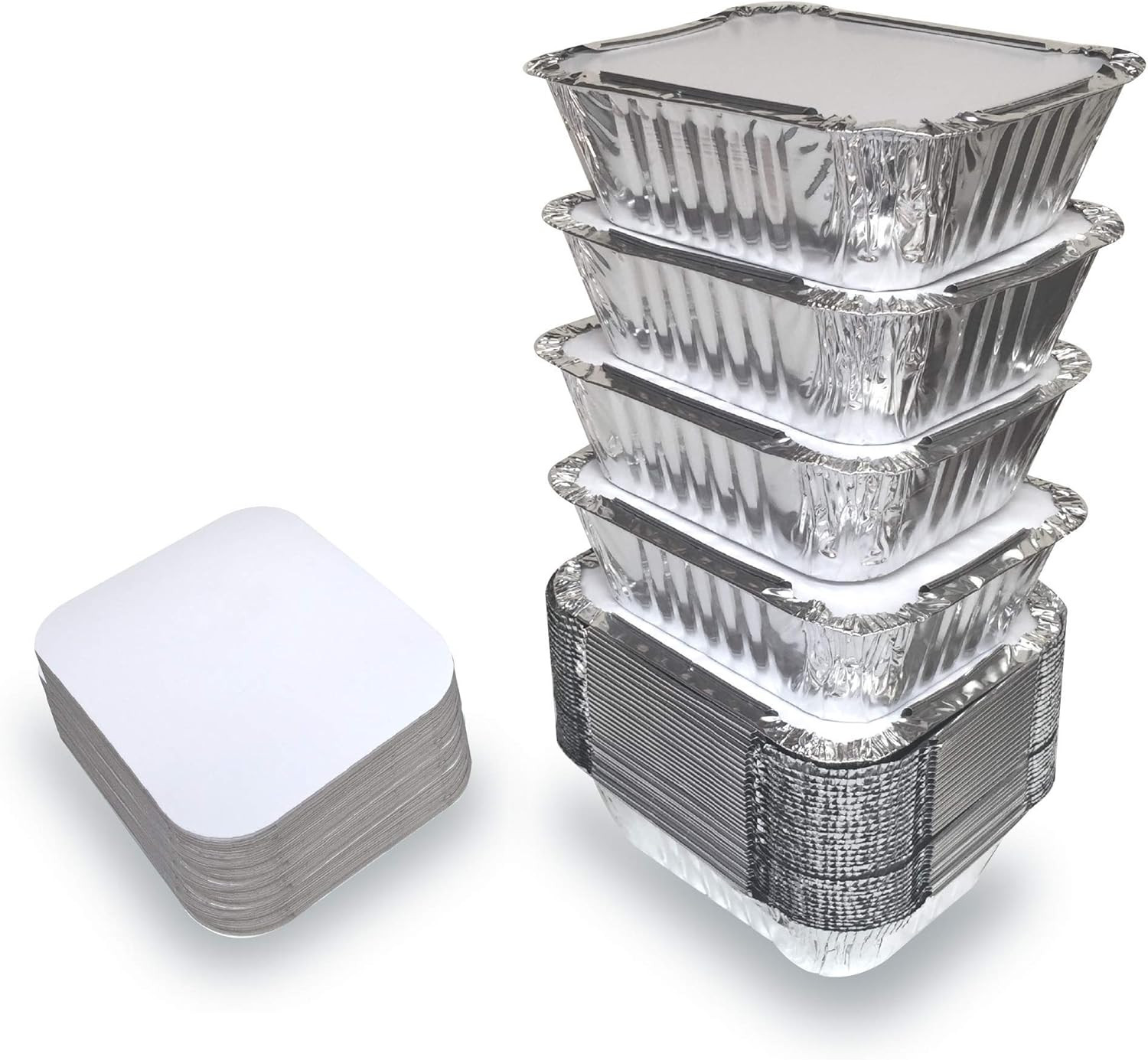 55-Pack Aluminum Foil Containers with Lids – 1 LB Disposable Take Out Pans for F
