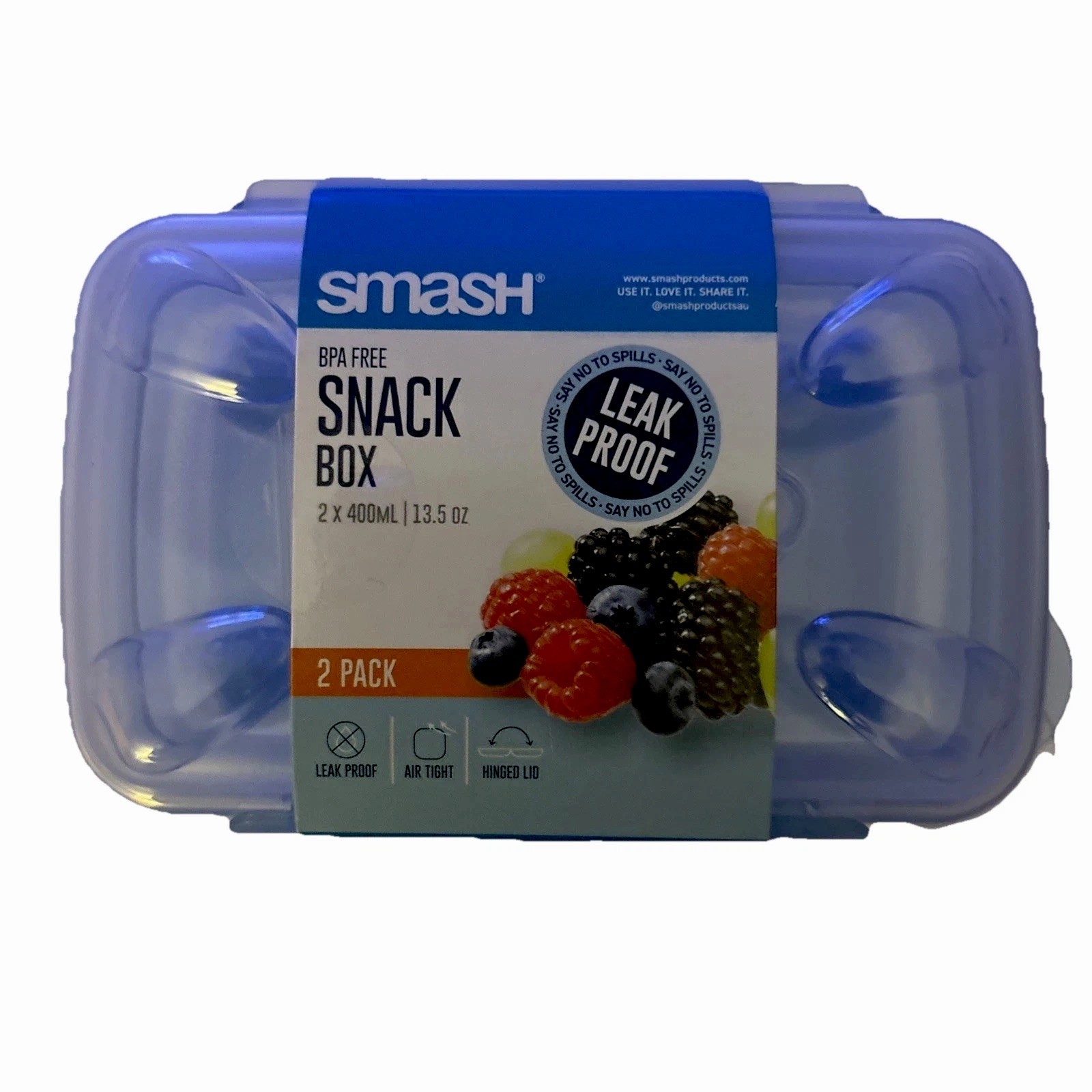 SMASH BPA FREE SNACKBOX LEAK PROOF 2x 400ml 13.5 Oz Airtight