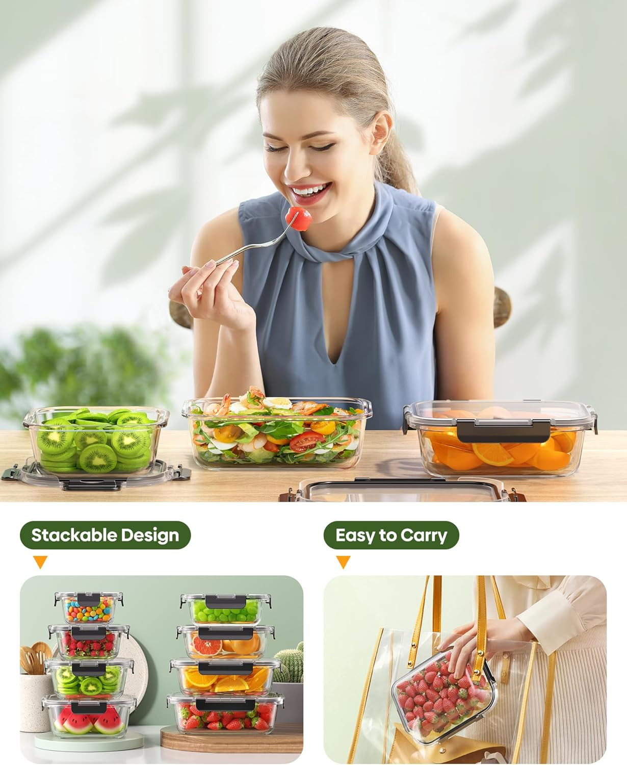 40 PCS Glass Food Storage Containers with Lids(20 Container & 20 Lid), Borosilic