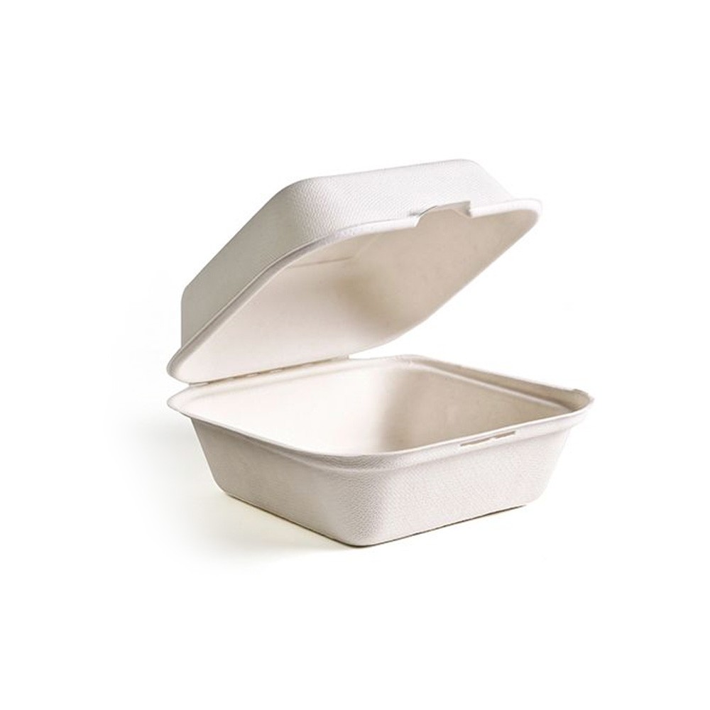 GREEN WAVE PF-EV-B066 Evolution White 6″x6″x3″ Hinged Bagasse Box 4/100 cs