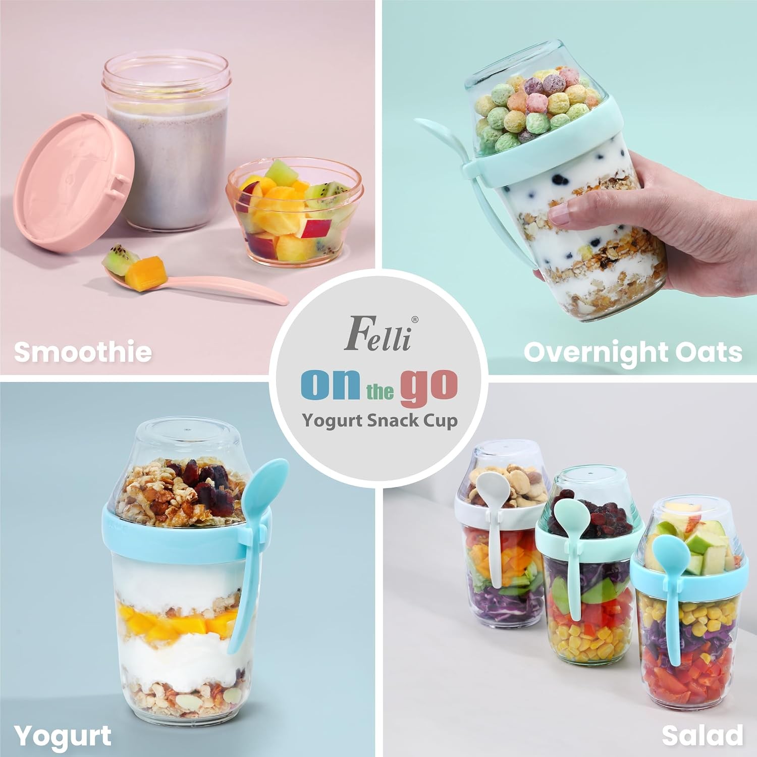 Leak Proof White 12 oz Yogurt Parfait Snack Cup with Spoon & Lid Bpa Free