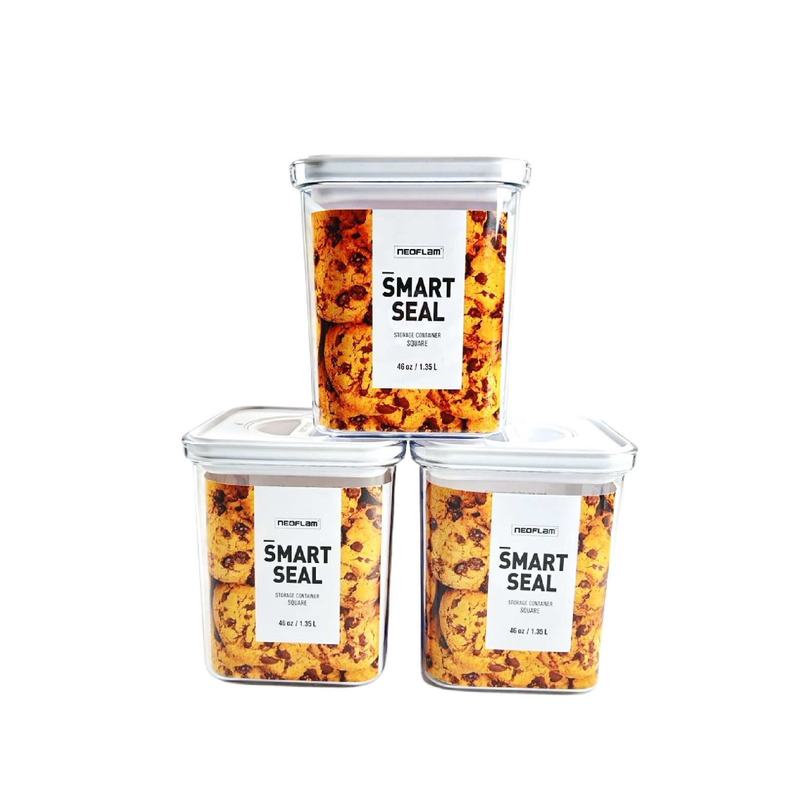 3 Set, Neoflam Airtight BPA free Dry Food Kitchen Storage Container Canister Set