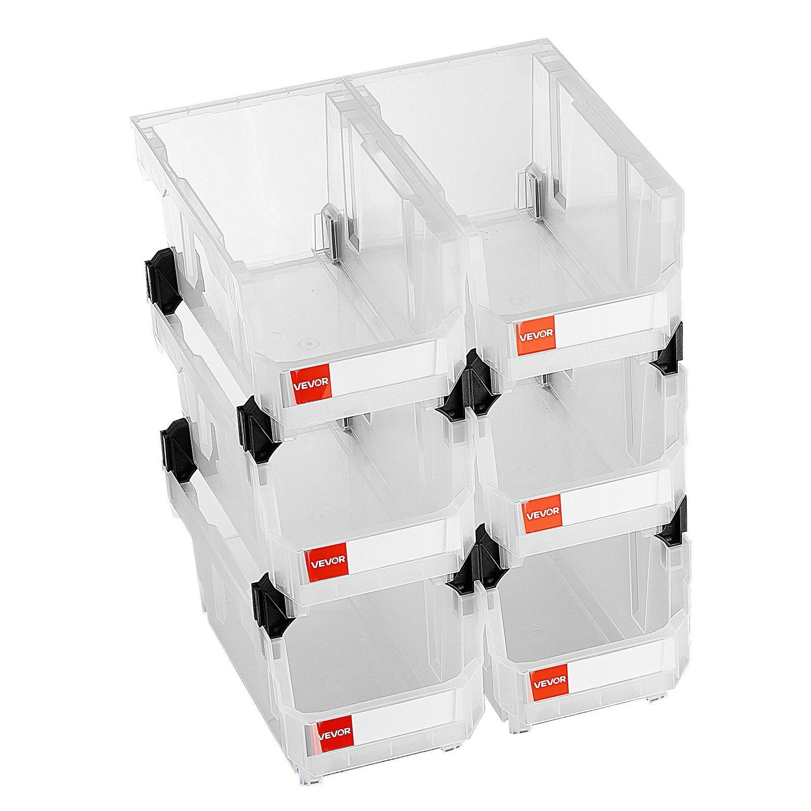 6-Pack Stackable 14.8×8.5×7.1in Transparent Plastic Storage Bin Organizer