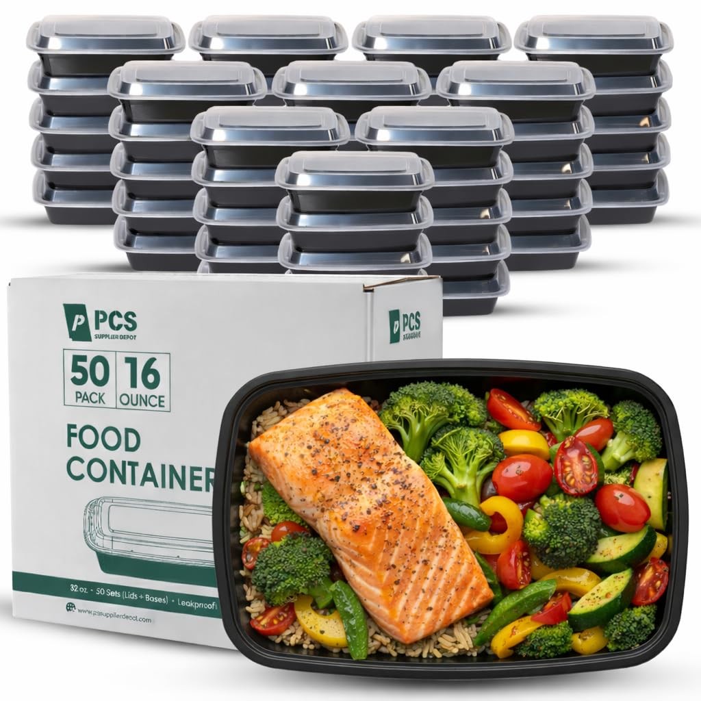 50 Pack (100 Piece) 16 oz Meal Prep Containers Reusable BPA Leakproof Stackab…
