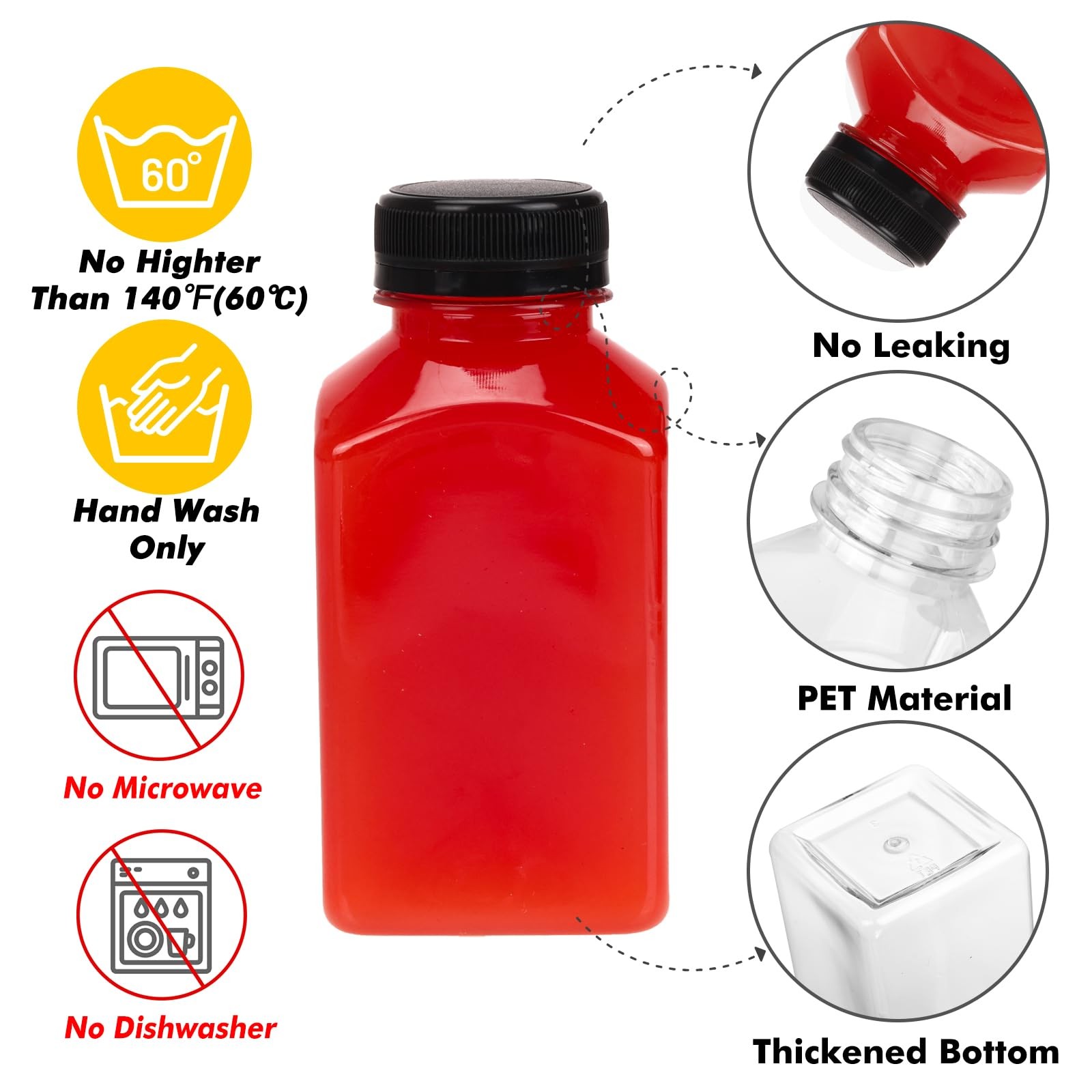 36pcs 10oz Empty Plastic Juice Bottles with Caps, Reusable Clear Bulk Beverag…