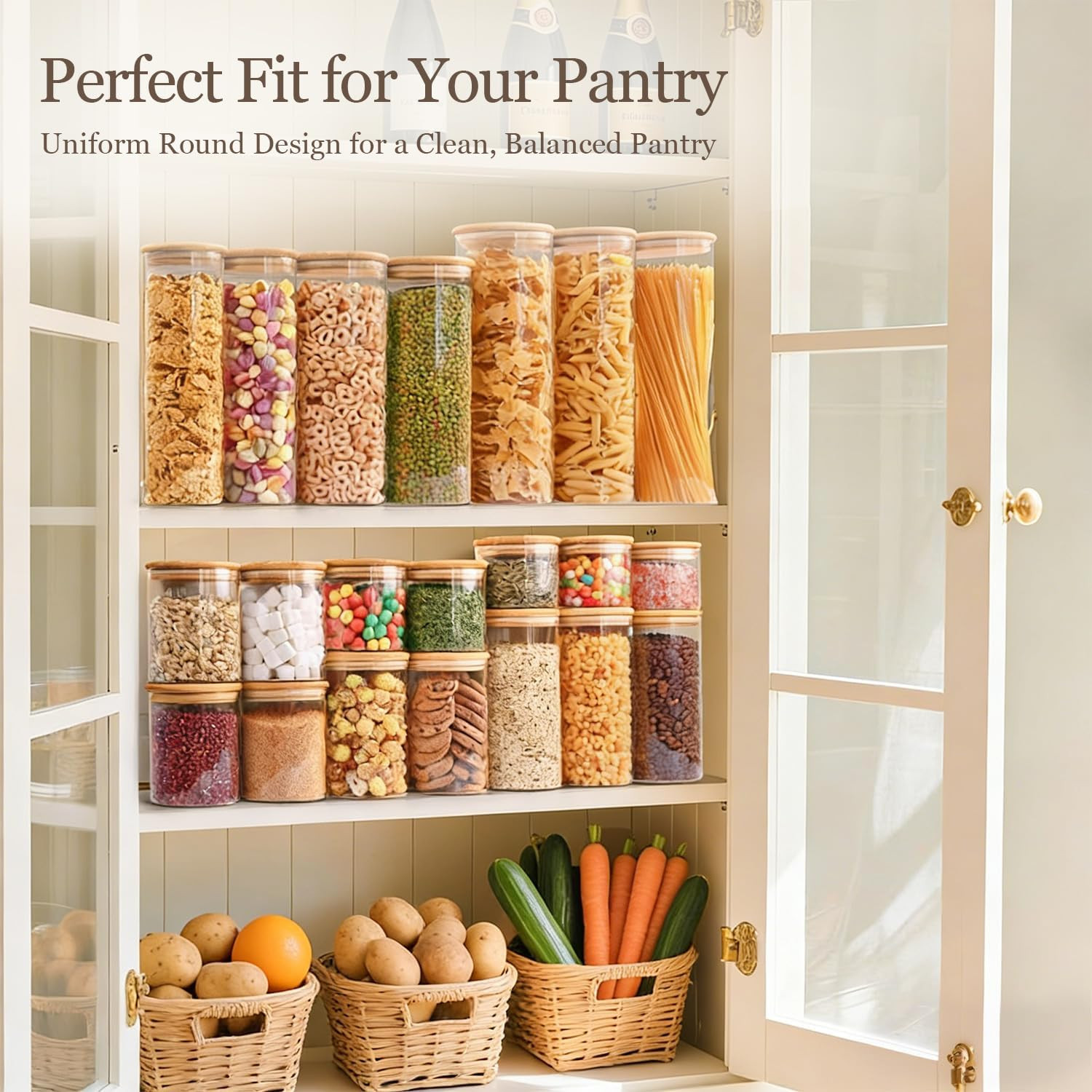 Stackable Glass Storage Containers Set of 6 with Airtight Lids for Pantry Organi