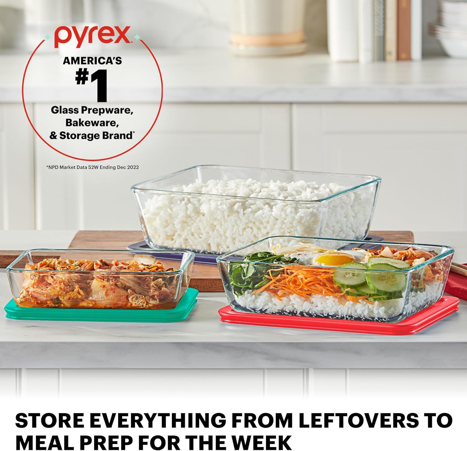 Simply Store (5-Pack) Large Glass Food Storage Containers Set, (3, 6 & 11 Cup) M