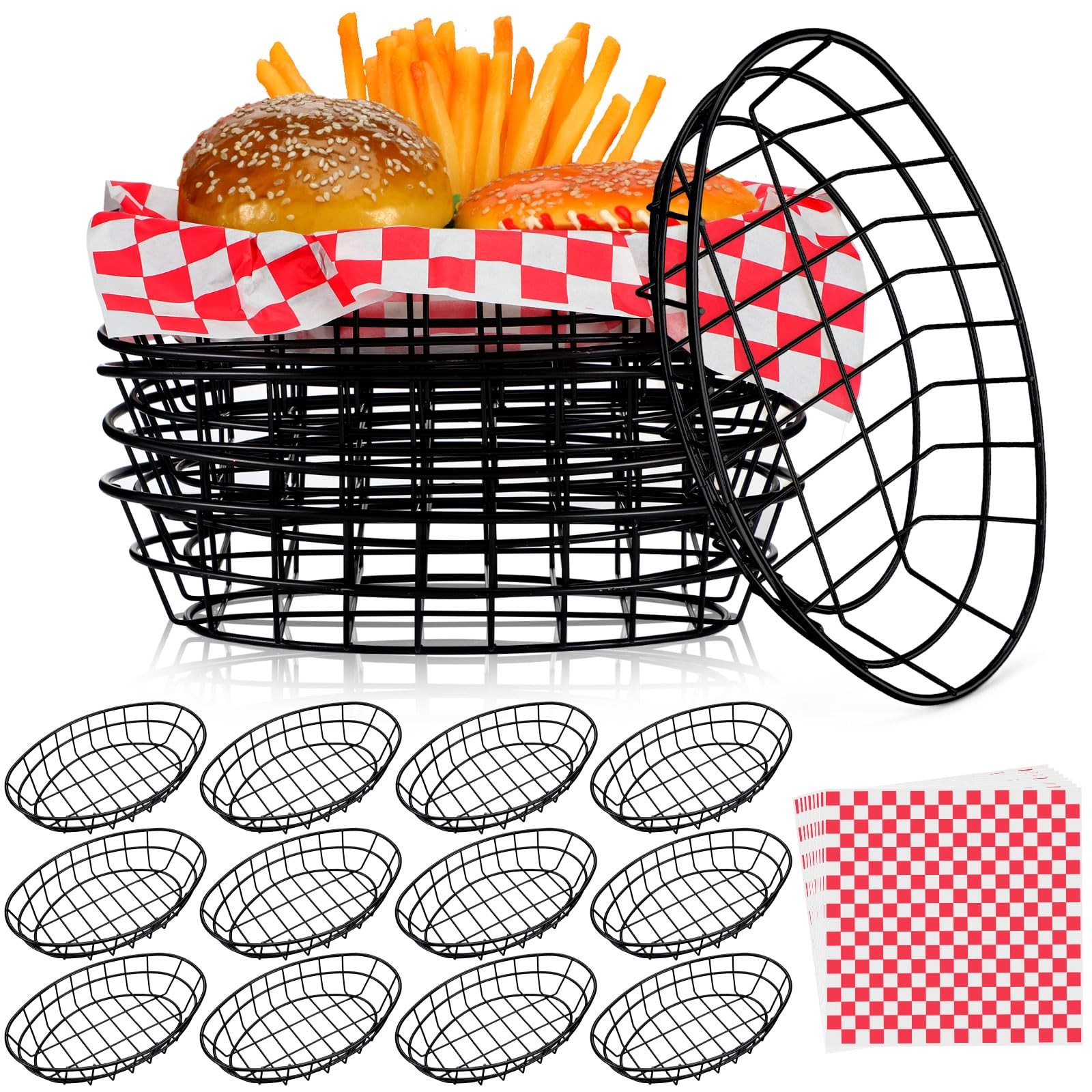 12 Pcs Wire Bread Basket Bulk 9.5×6.2×2.2 Inch Oval Metal Dinner Roll Baskets…