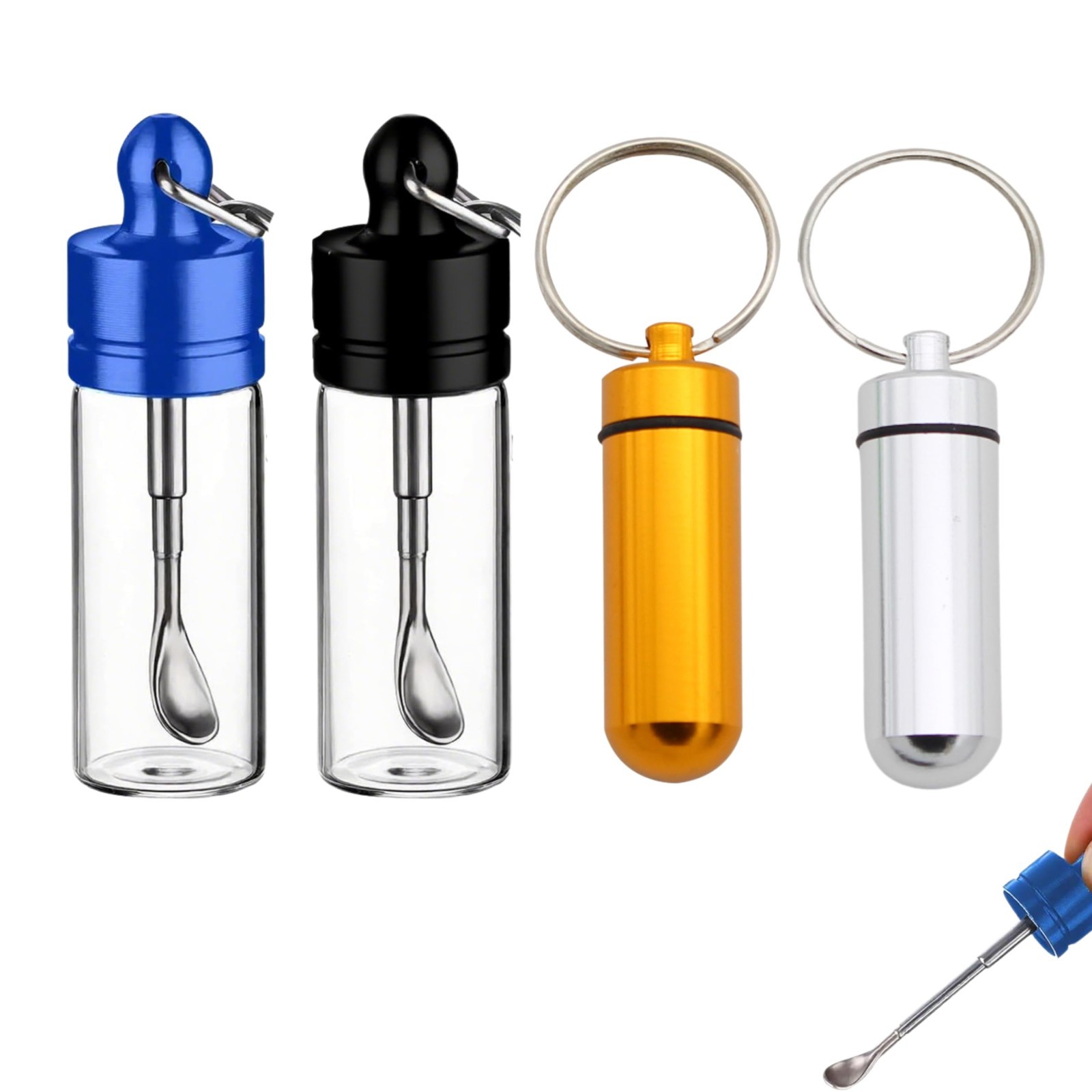 4-Pack Portable Leak-Proof Storage Containers, Mini Glass Cases with Spoons, Wat