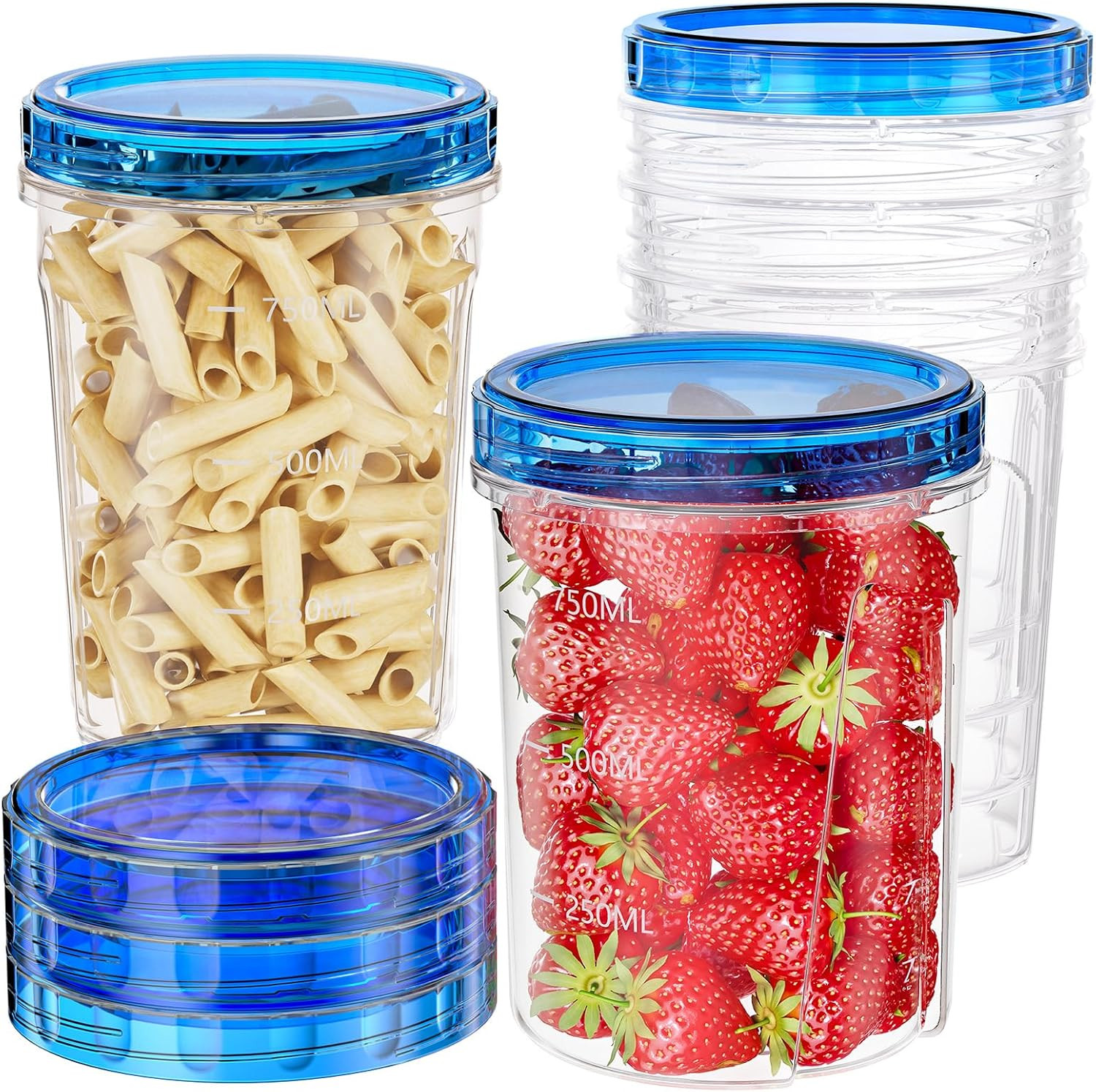 6 Pack-32 OZ Freezer Storage Containers, Round Plastic Containers with Twist Top