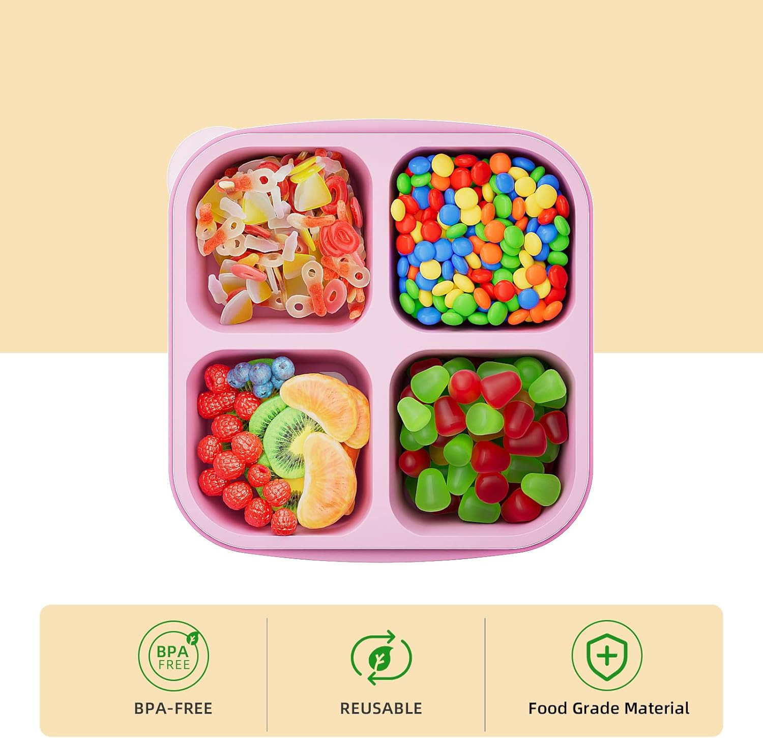 6 Pcs Bento Snack Containers, Reusable 4 Compartment Food Storage Container with